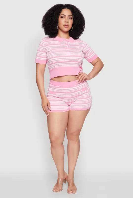 Plus Size Daisy Striped Button Detail Shorts sold by Rainbow