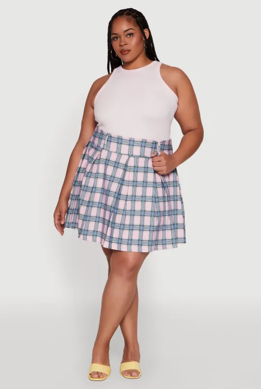 Plus Size Trendy Plaid High Waist Pleated Skirt sold by Rainbow