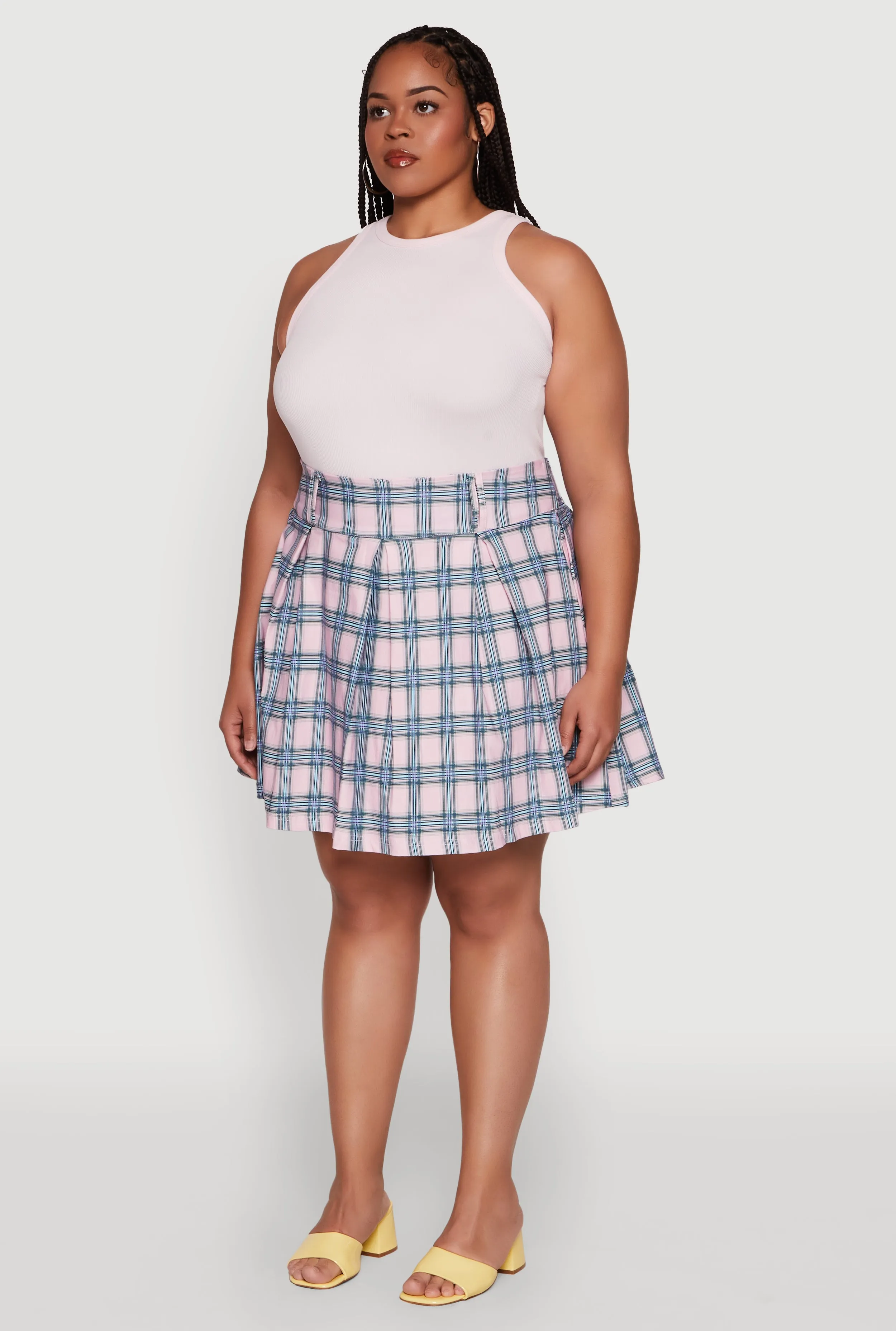 Plus Size Trendy Plaid High Waist Pleated Skirt sold by Rainbow product image thumbnail 3
