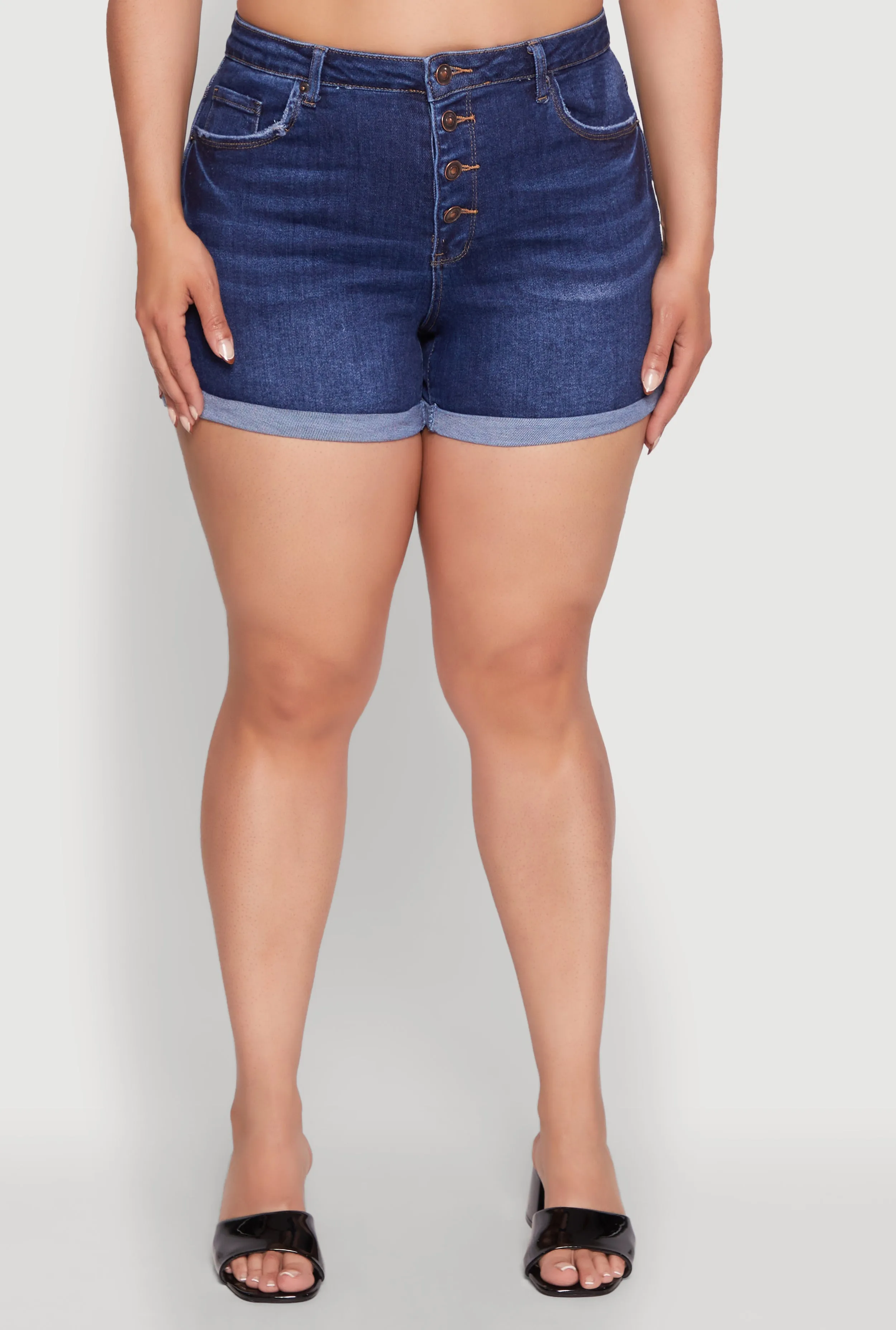 Plus Size WAX High Waisted Denim Shorts with Fixed Cuffs sold by Rainbow product image thumbnail 5