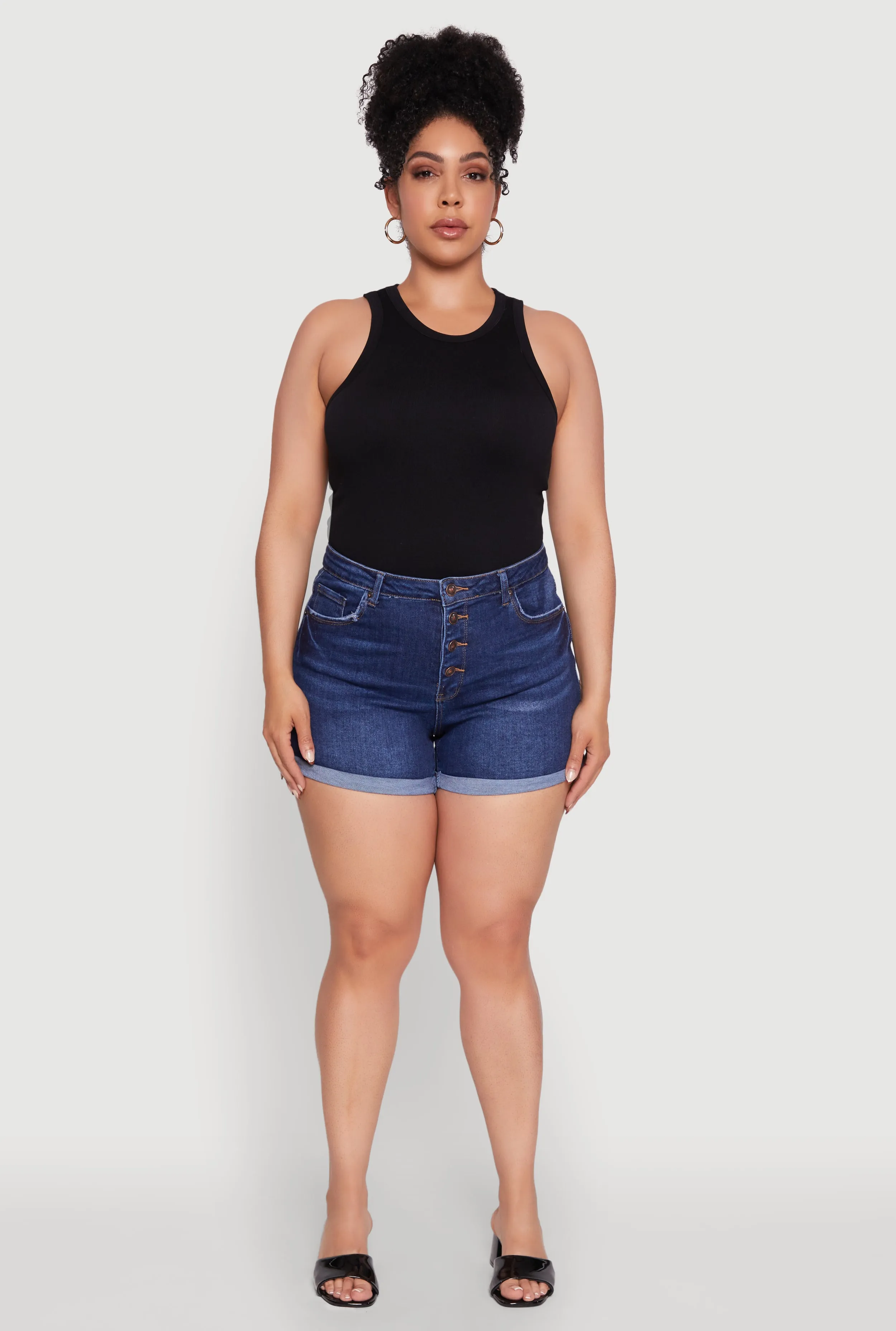 Plus Size WAX High Waisted Denim Shorts with Fixed Cuffs sold by Rainbow product image thumbnail 2