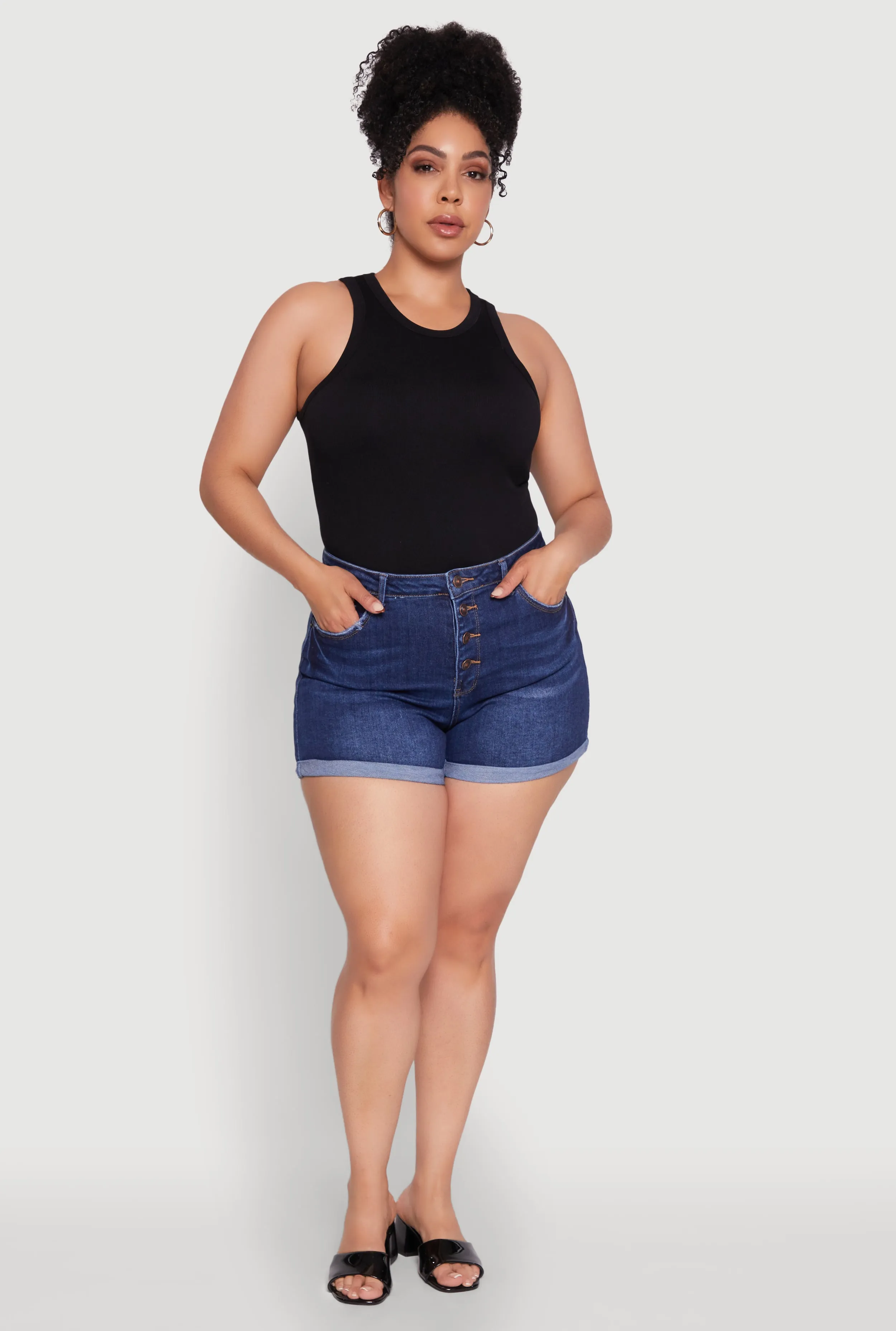 Plus Size WAX High Waisted Denim Shorts with Fixed Cuffs sold by Rainbow