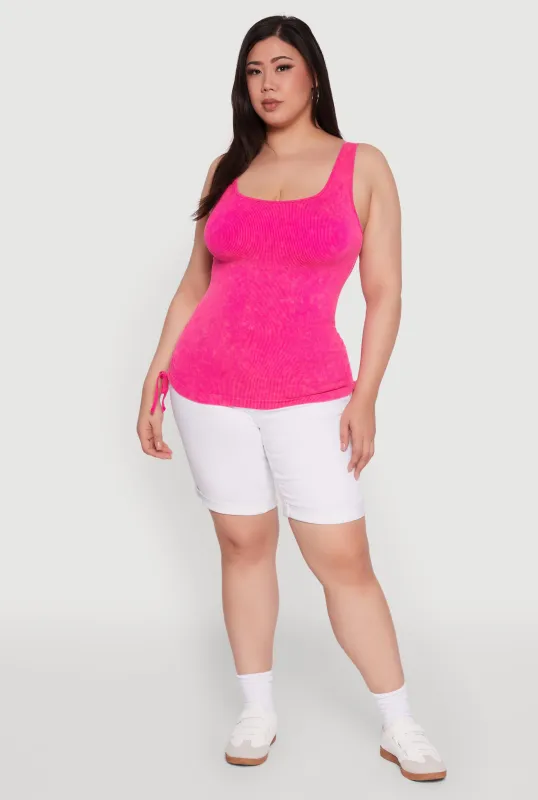 Plus Size Trendy Mineral Wash Side Ruched Tank Top sold by Rainbow