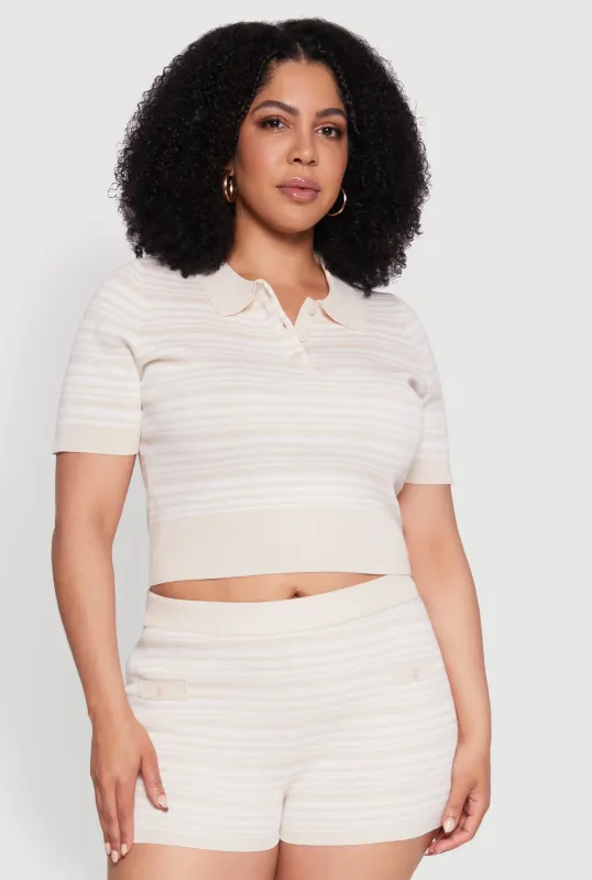 Plus Size Daisy Striped Cropped Polo Shirt made by Daisy