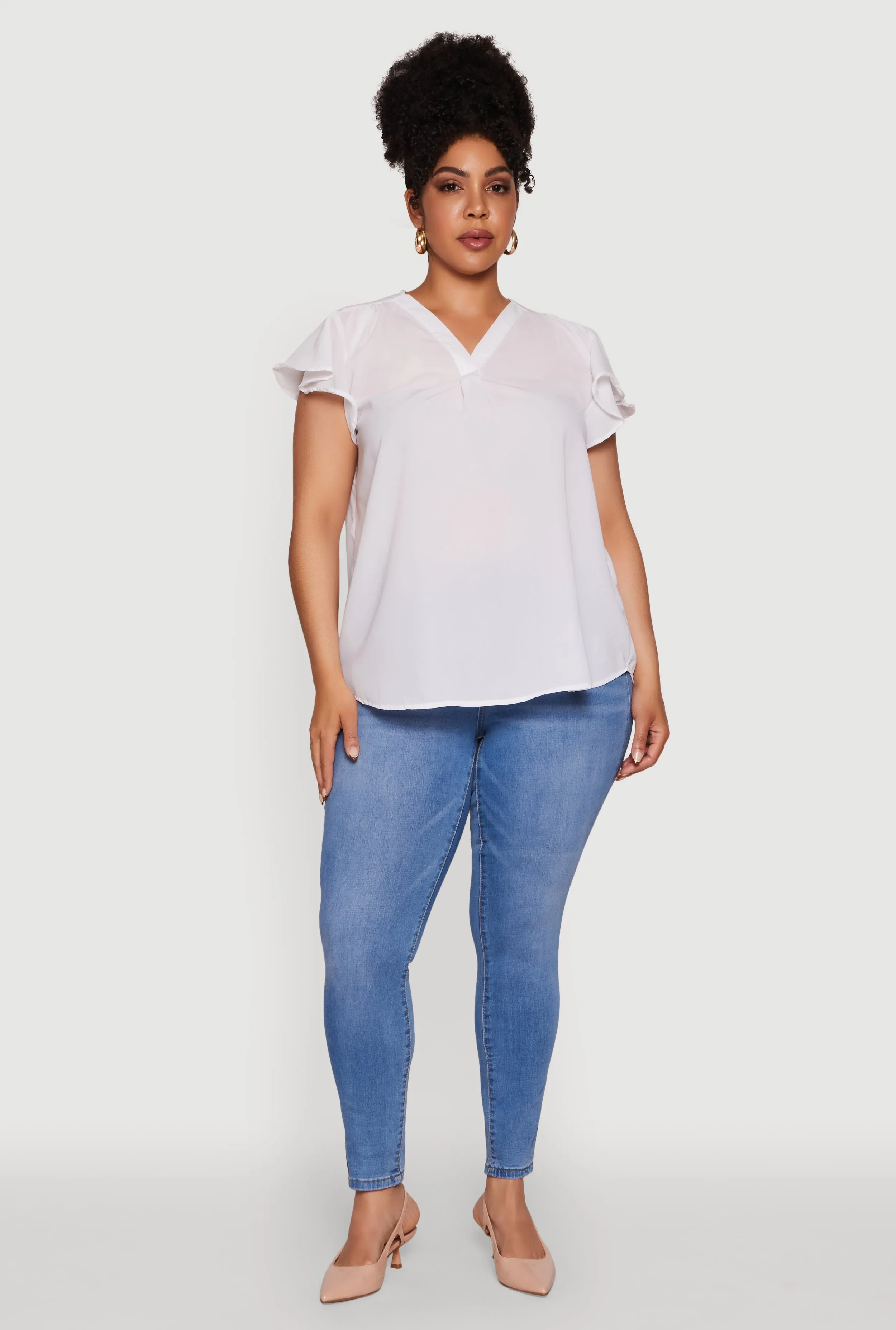 Plus Size Chic V Neck Flutter Sleeve Blouse sold by Rainbow product image thumbnail 3