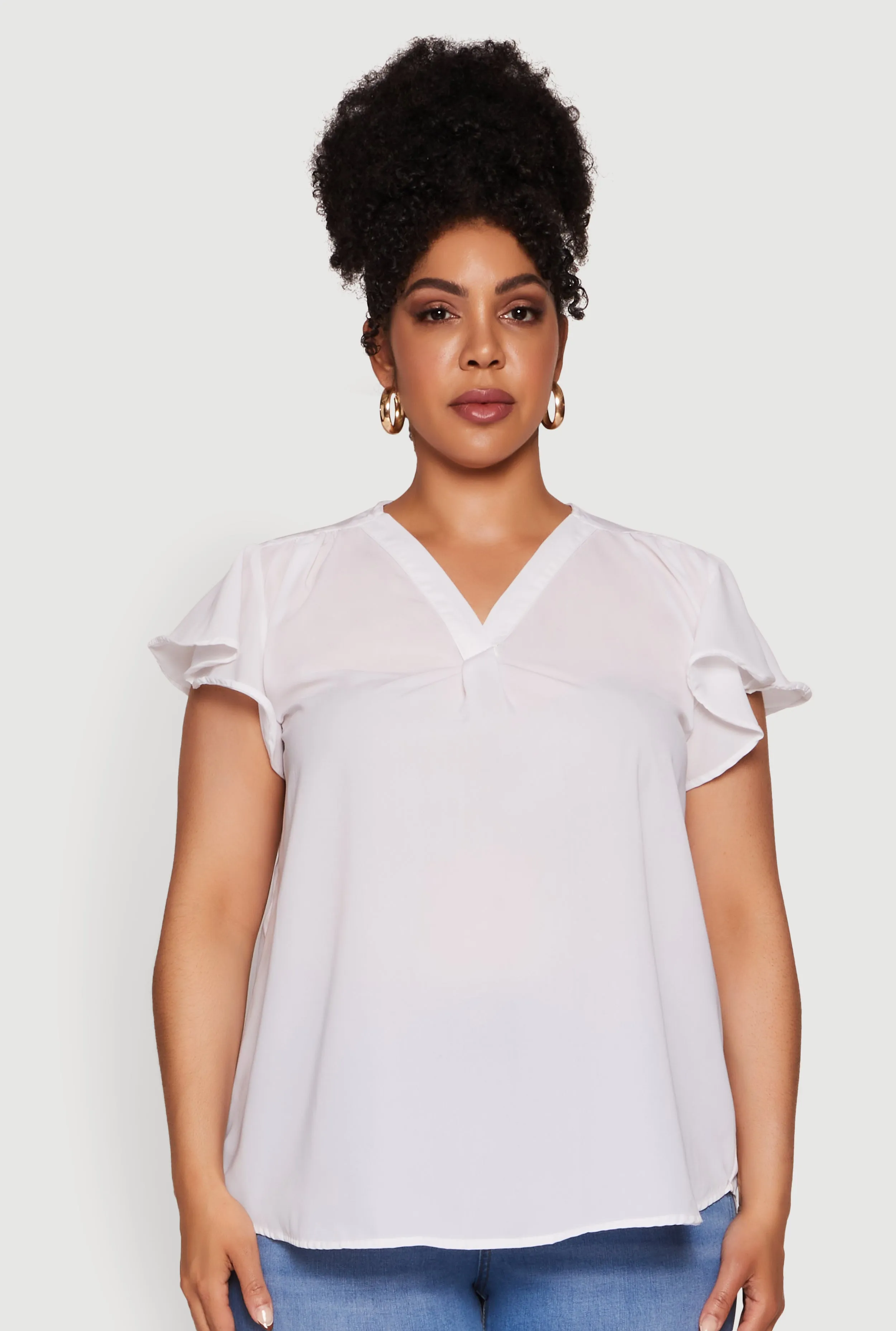 Plus Size Chic V Neck Flutter Sleeve Blouse sold by Rainbow product image thumbnail 2