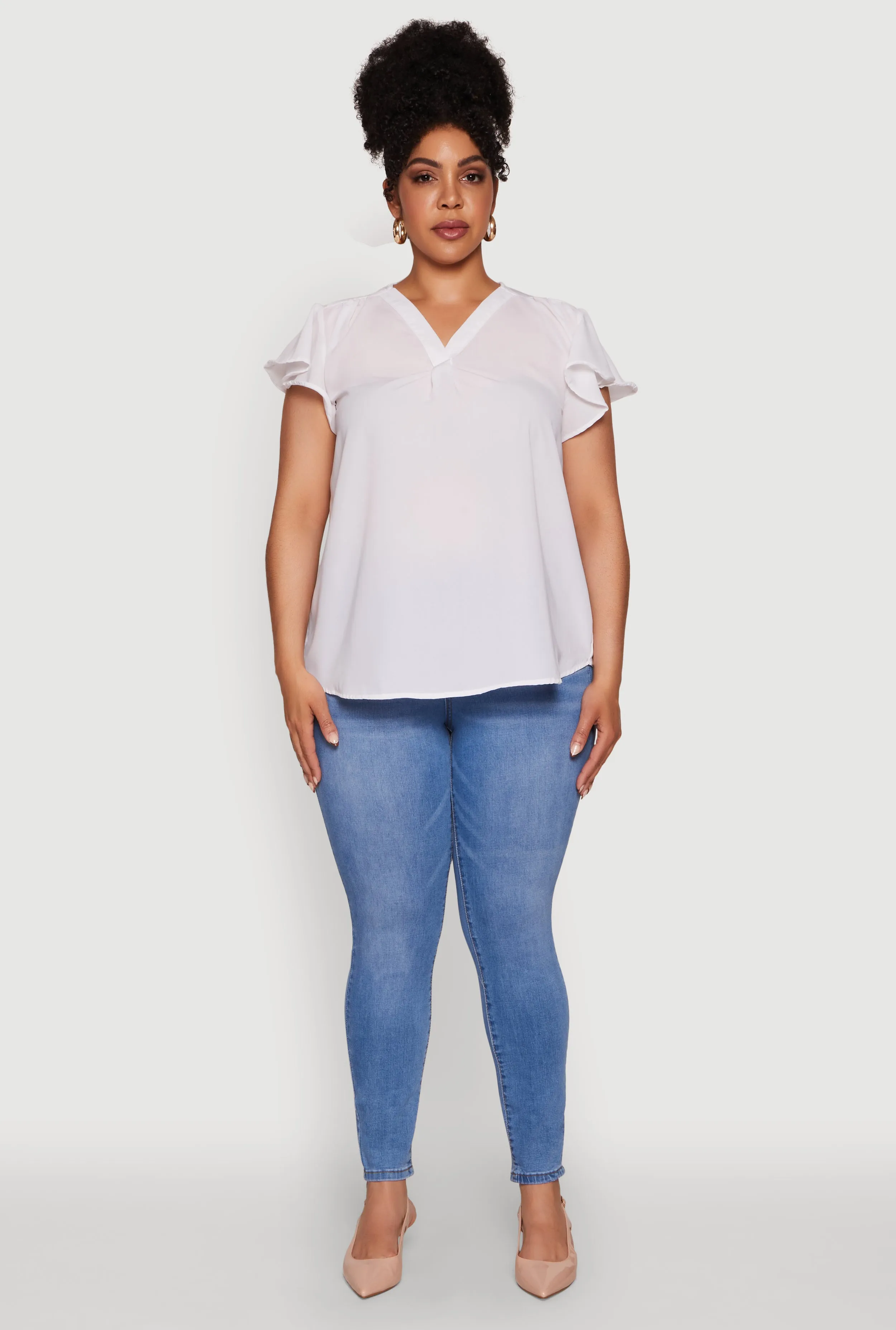 Plus Size Chic V Neck Flutter Sleeve Blouse sold by Rainbow