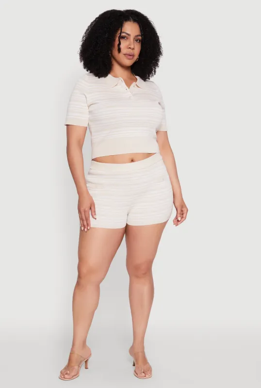 Plus Size Daisy Striped Button Detail Shorts sold by Rainbow