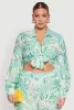 Plus Size Tropical Floral Tie Front Long Sleeve Crop Top sold by Rainbow