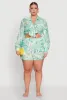 Plus Size Tropical Floral Tie Front Long Sleeve Crop Top sold by Rainbow