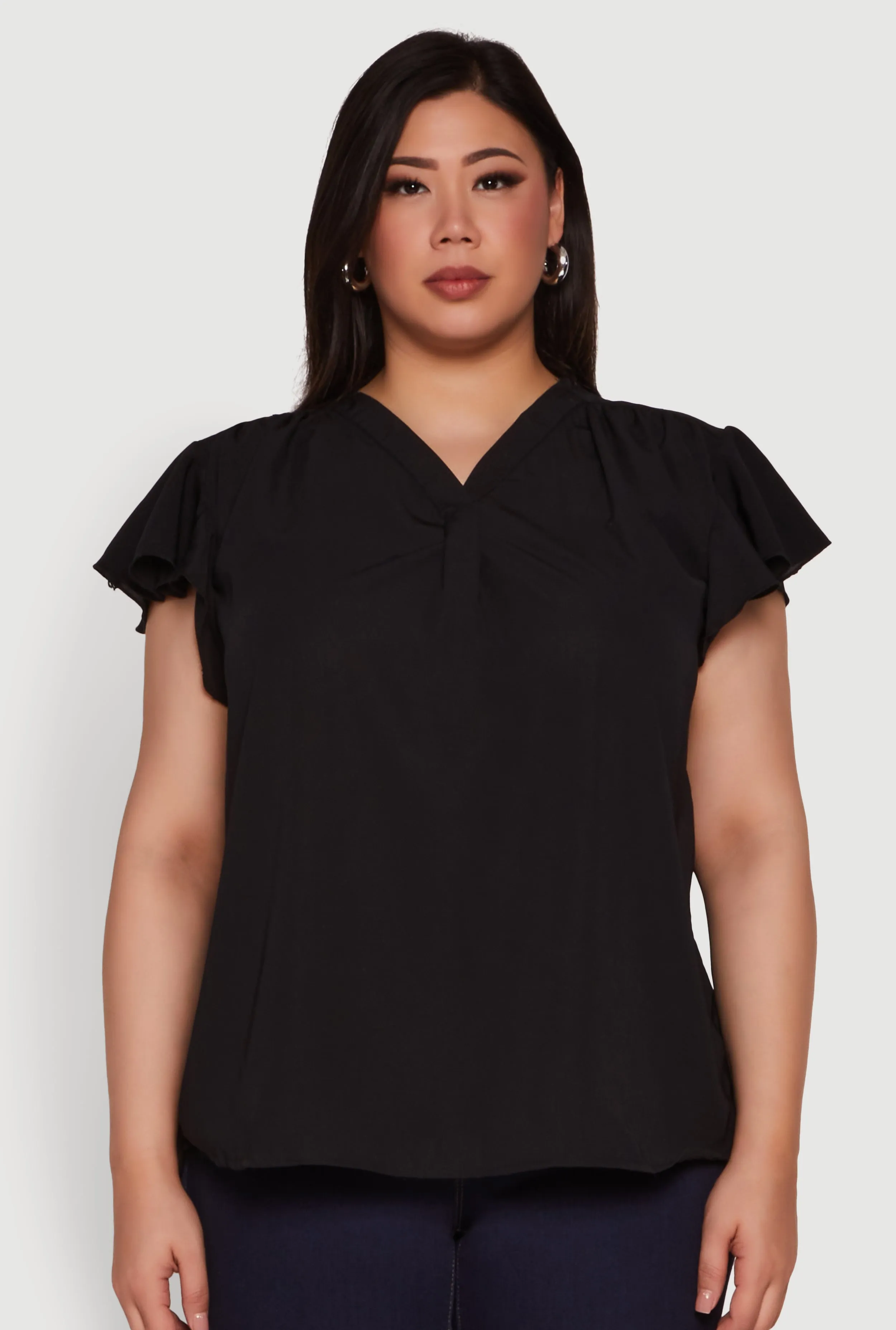 Plus Size Chic V Neck Flutter Sleeve Blouse sold by Rainbow product image thumbnail 2