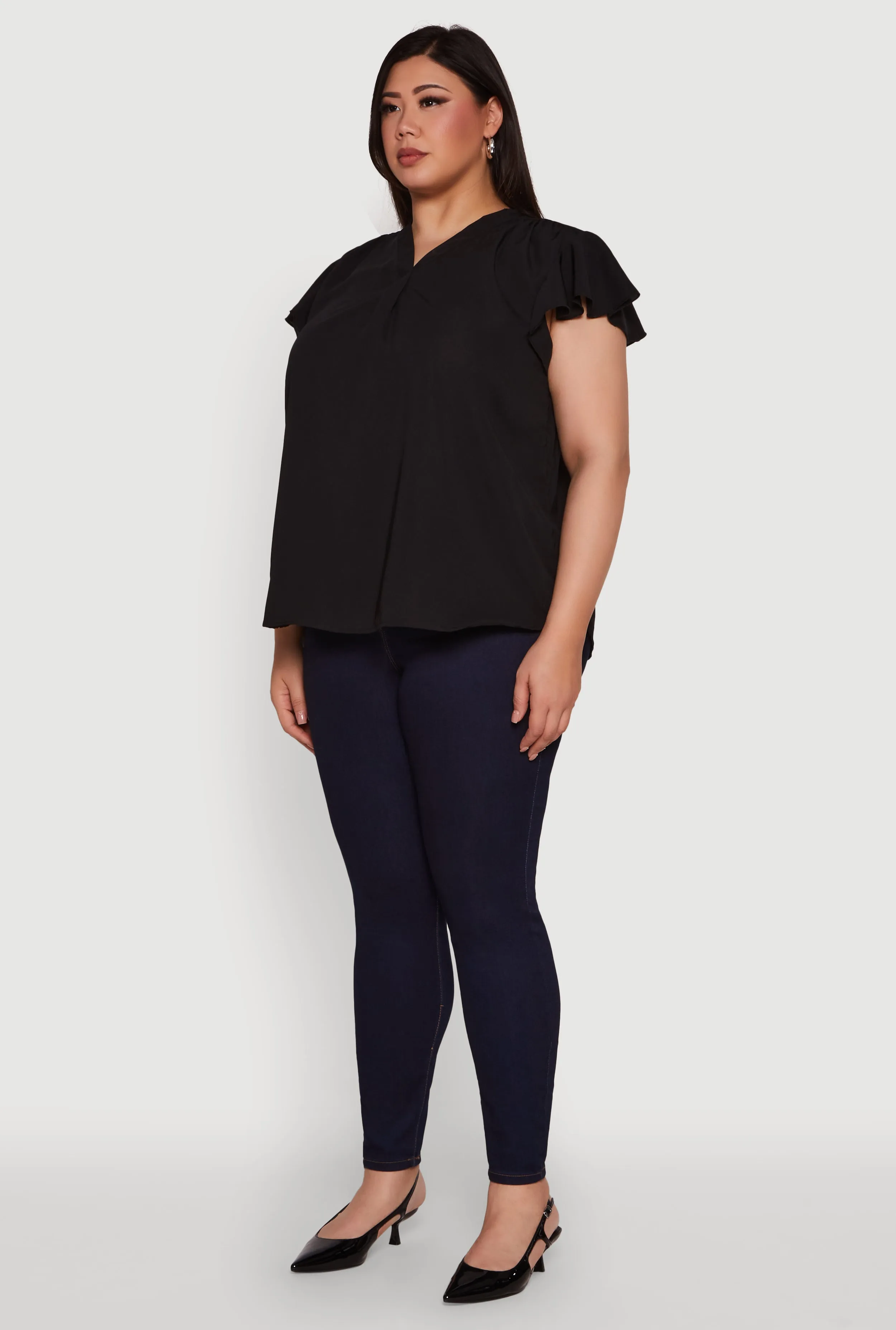 Plus Size Chic V Neck Flutter Sleeve Blouse sold by Rainbow product image thumbnail 5