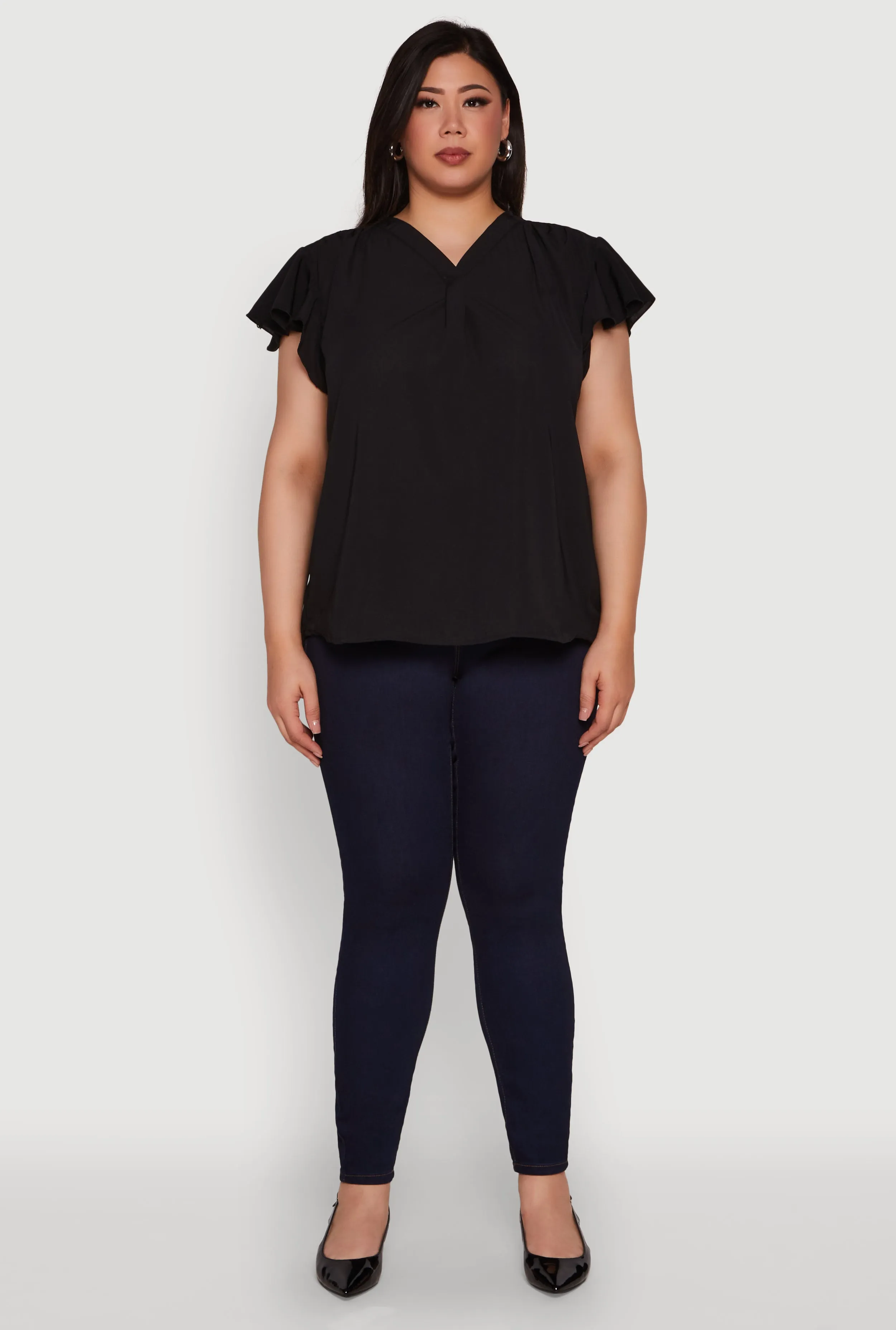 Plus Size Chic V Neck Flutter Sleeve Blouse sold by Rainbow