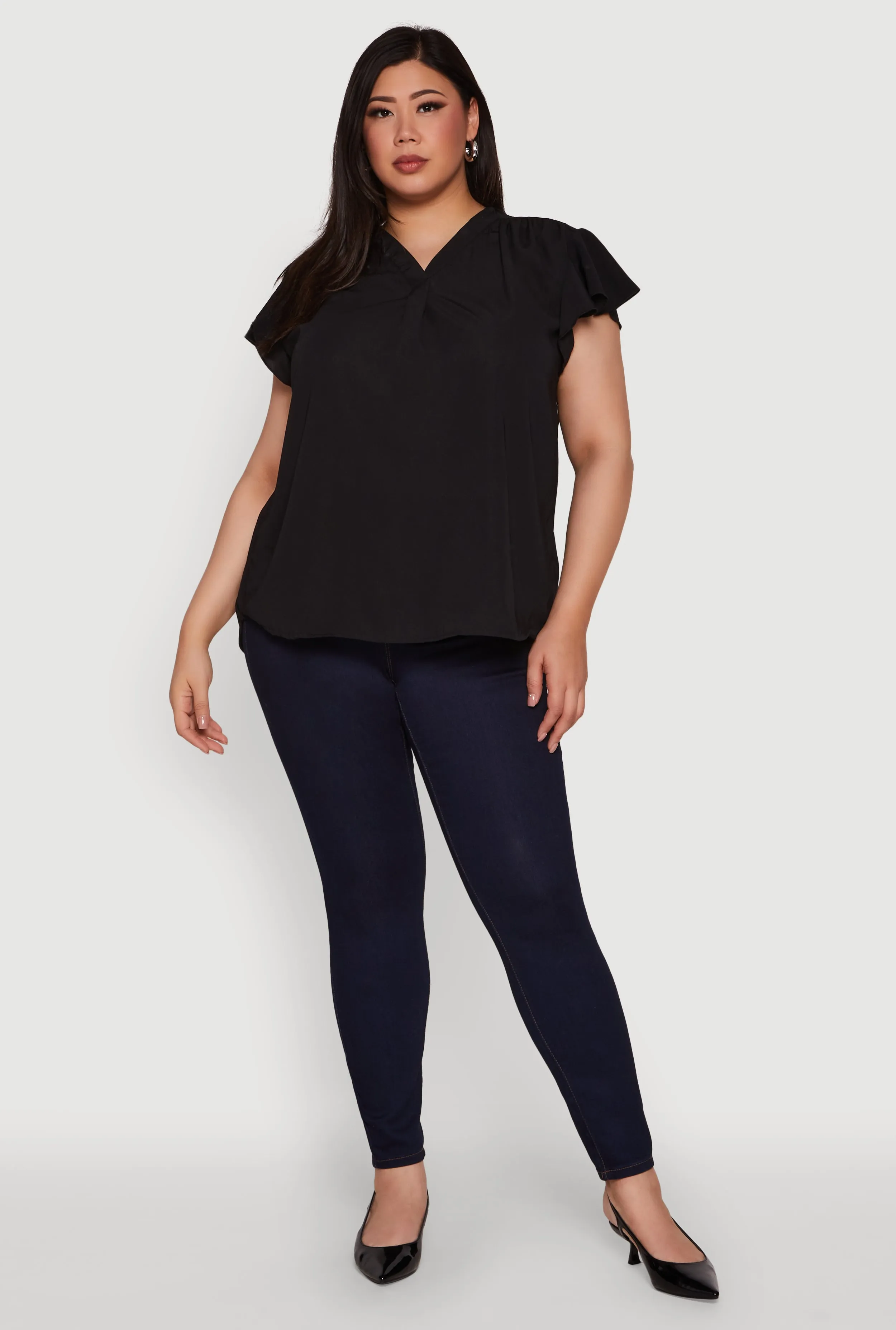 Plus Size Chic V Neck Flutter Sleeve Blouse sold by Rainbow product image thumbnail 3