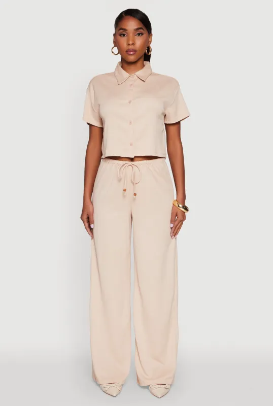 Haute Monde Textured Knit Drawstring Waist Wide Leg Pants sold by Rainbow