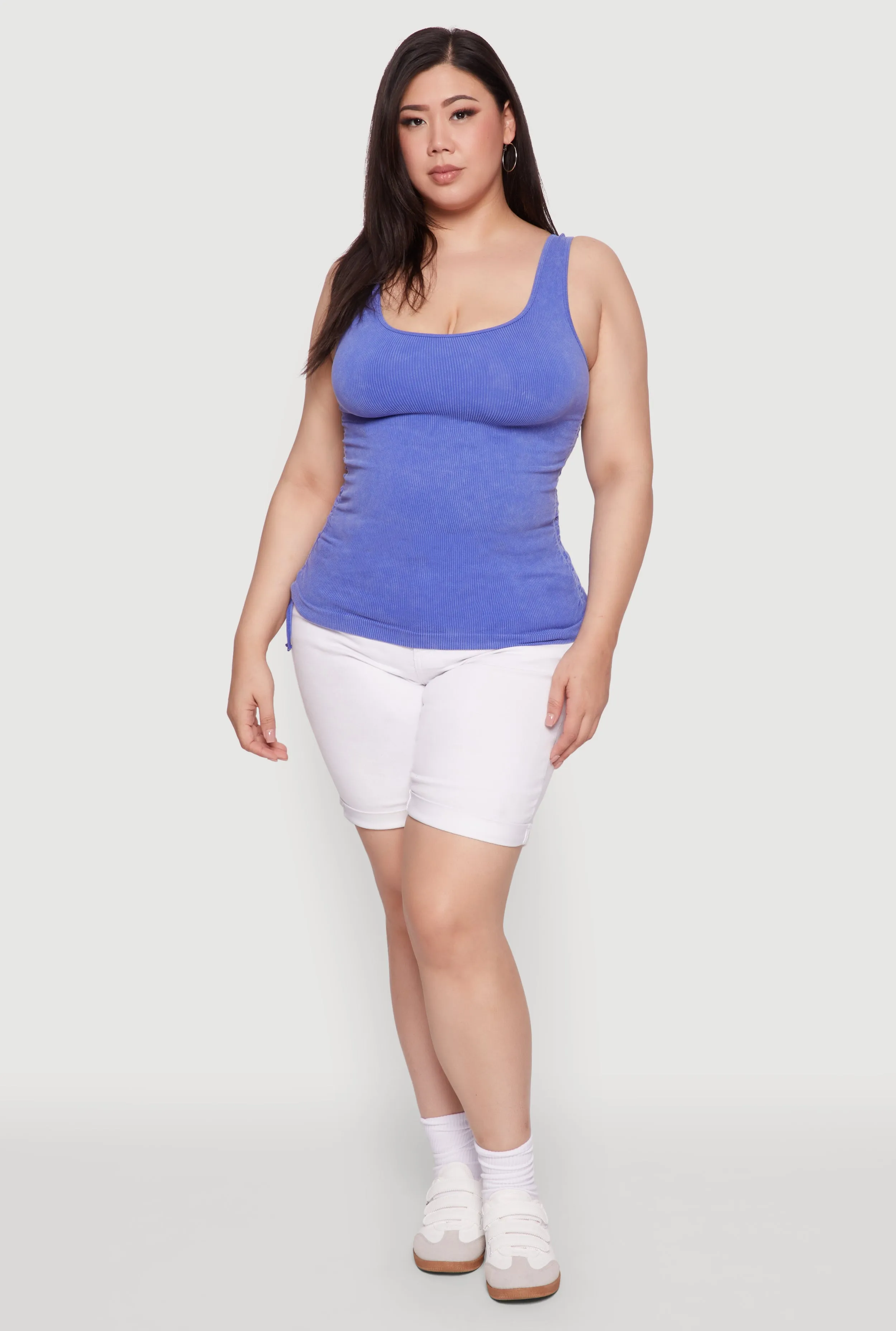 Plus Size Trendy Mineral Wash Side Ruched Tank Top sold by Rainbow