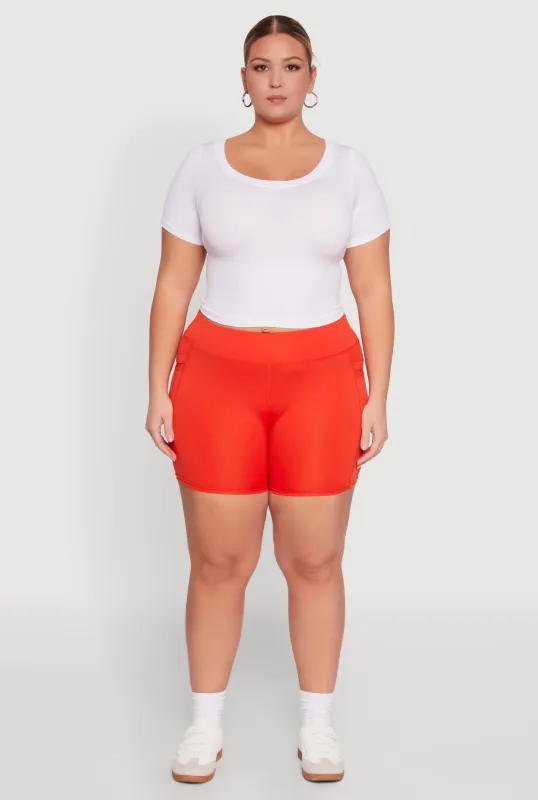 Plus Size High Waisted Biker Shorts with Cell Phone Pockets sold by Rainbow