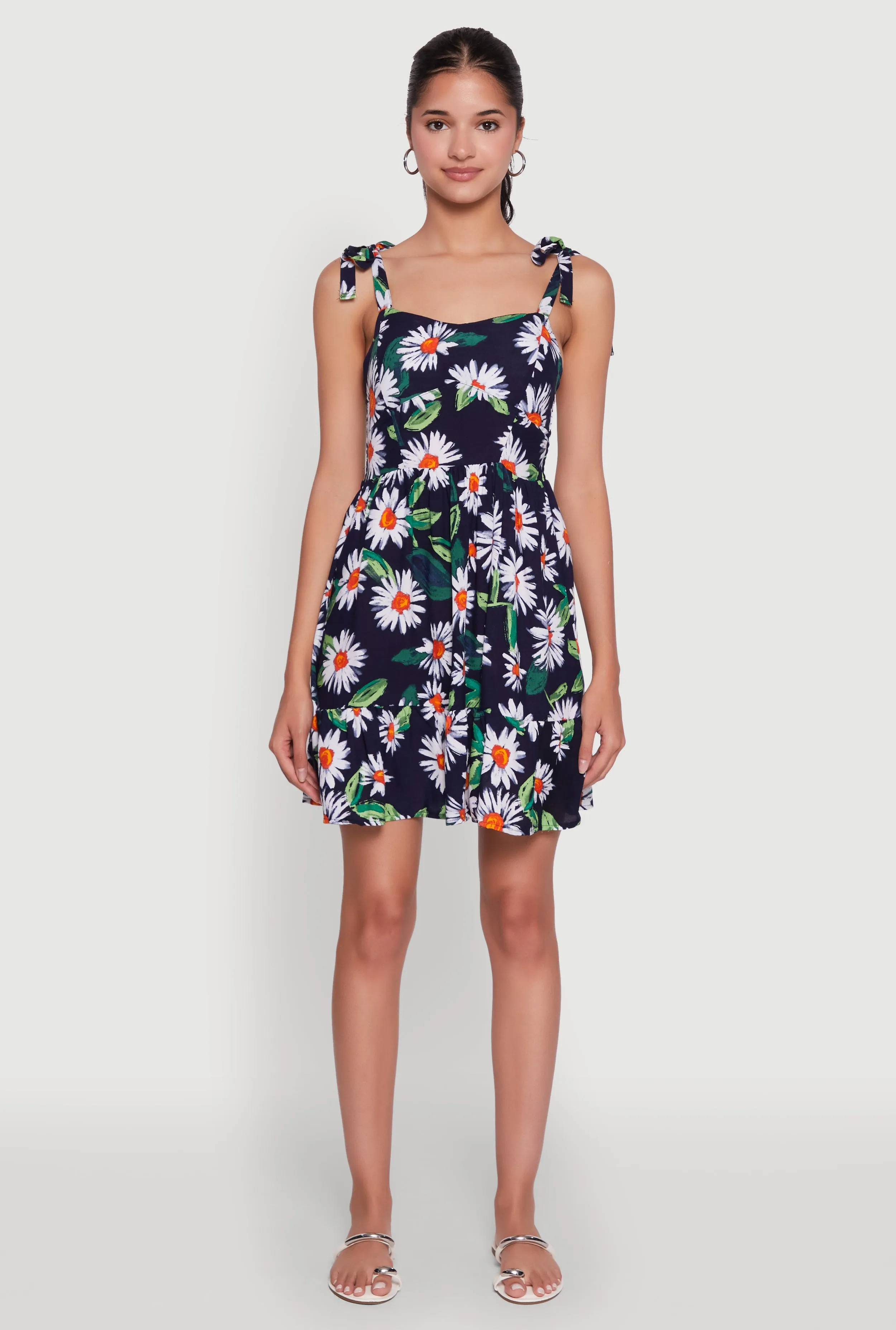 Floral Daisy Print Sleeveless Sundress with Tie Straps sold by Rainbow product image thumbnail 2