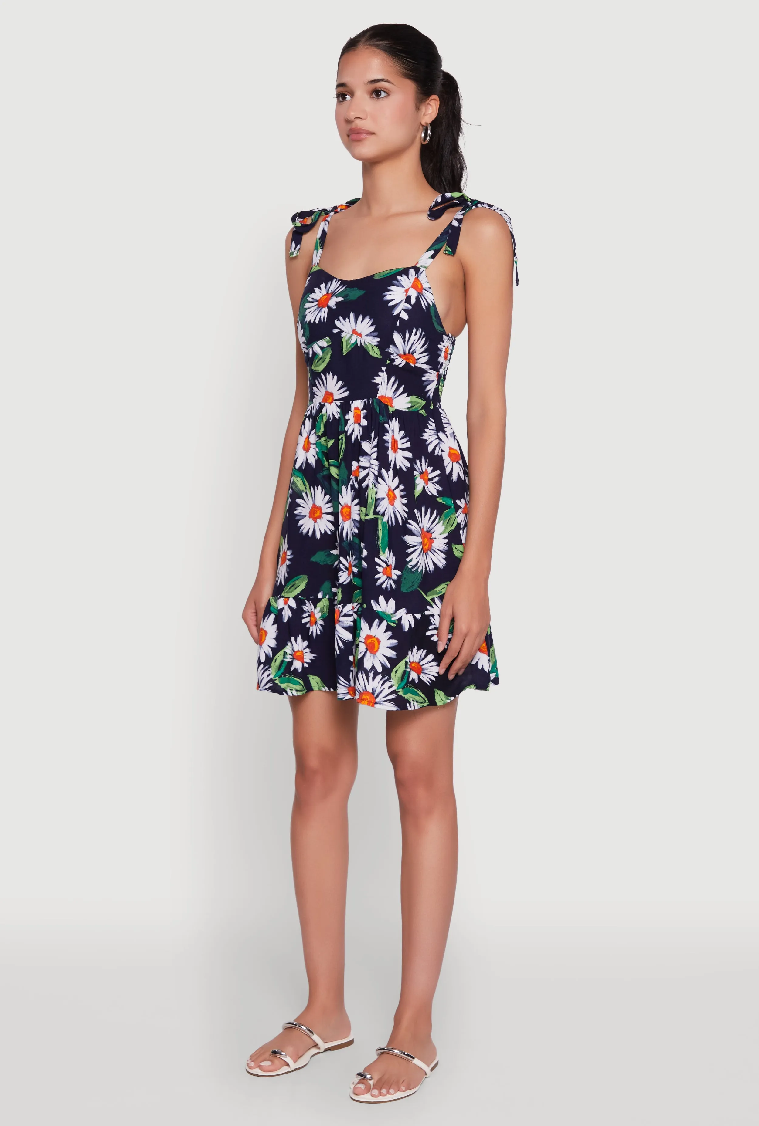 Floral Daisy Print Sleeveless Sundress with Tie Straps sold by Rainbow product image thumbnail 3
