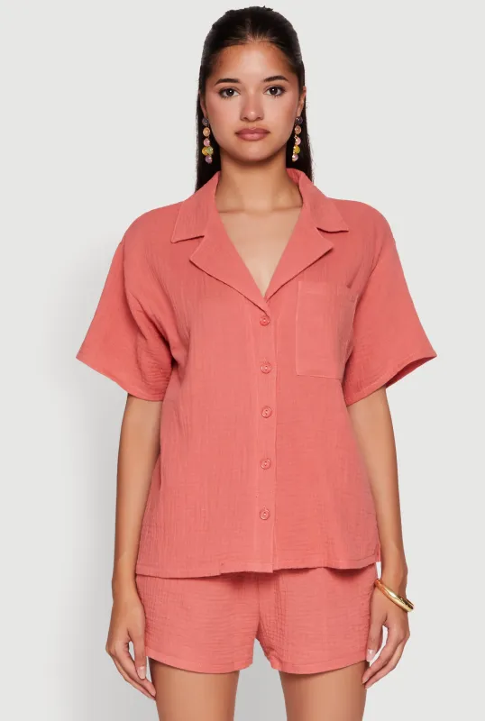 Stylish Gauze Knit Classic Fit Button Front Shirt sold by Rainbow