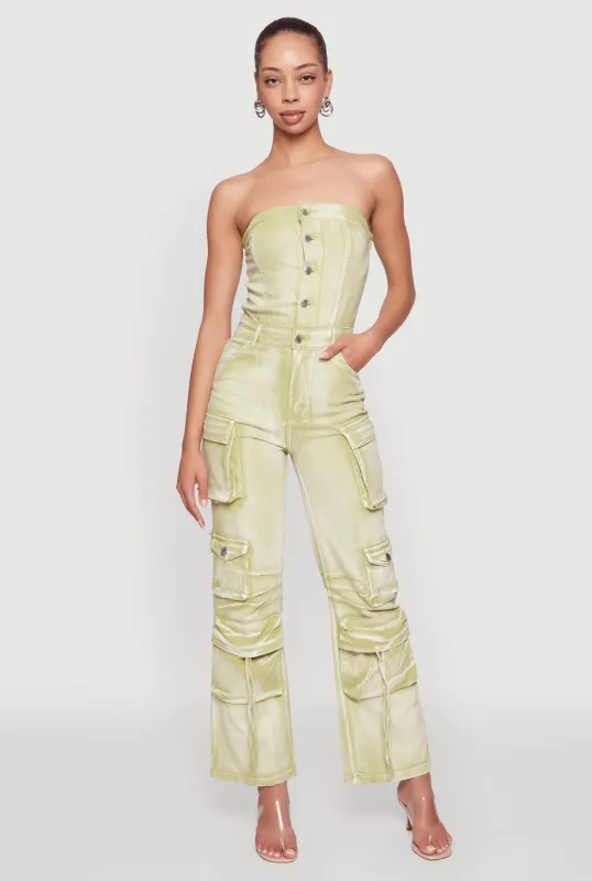 Daisy Denim Strapless Flare Jumpsuit with Cargo Pockets sold by Rainbow