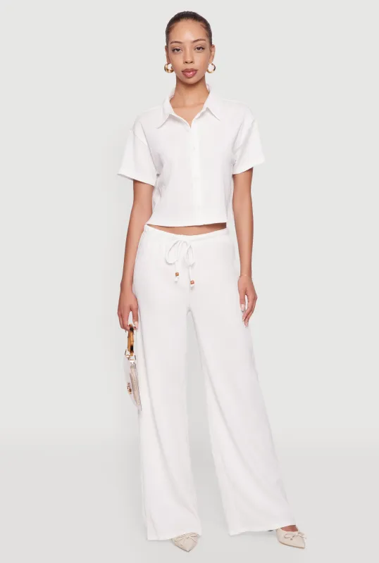 Haute Monde Textured Knit Drawstring Waist Wide Leg Pants sold by Rainbow