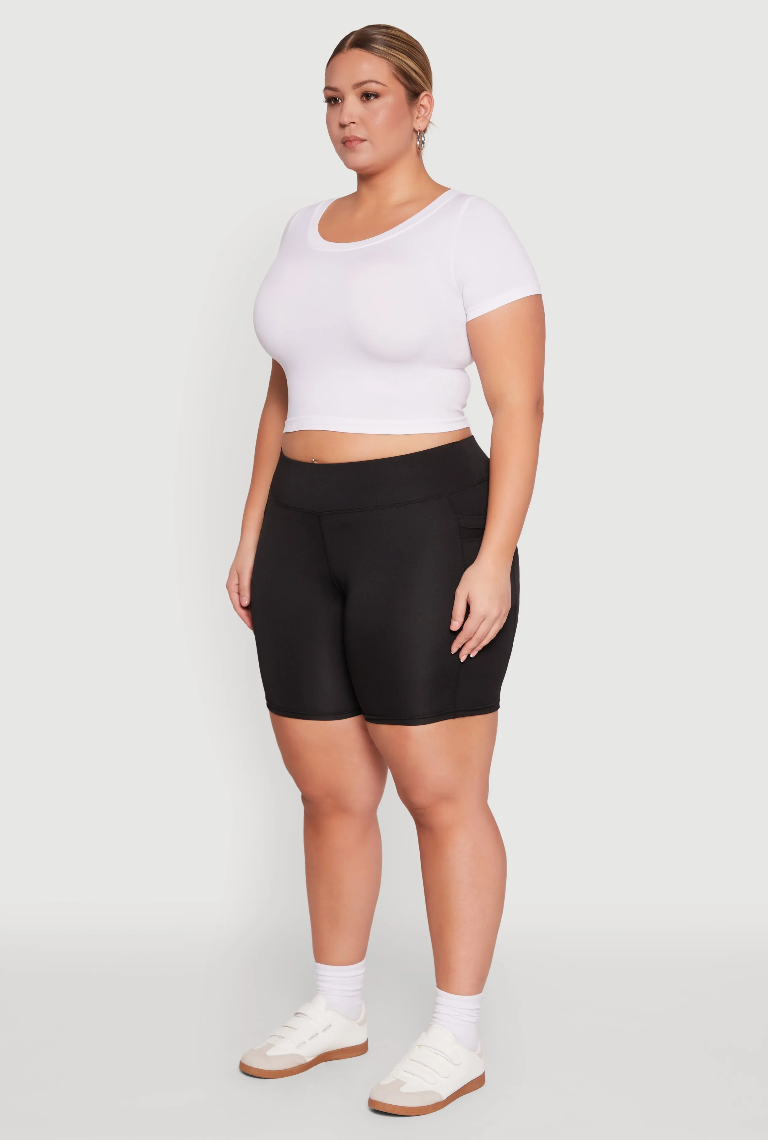 Plus Size High Waisted Biker Shorts with Cell Phone Pockets sold by Rainbow product image thumbnail 3