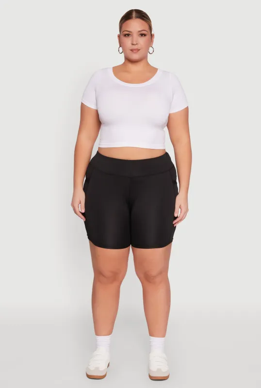 Plus Size High Waisted Biker Shorts with Cell Phone Pockets sold by Rainbow