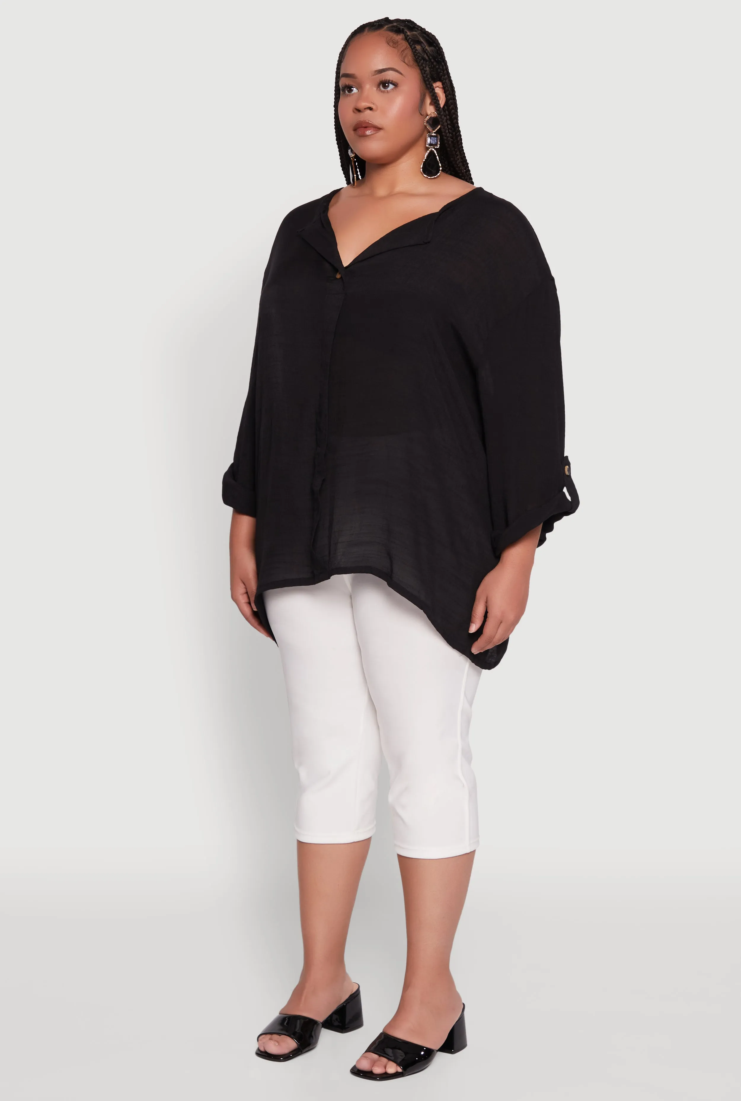 Plus Size Chic Gauze Knit Button Front Notch Neck Blouse sold by Rainbow product image thumbnail 5