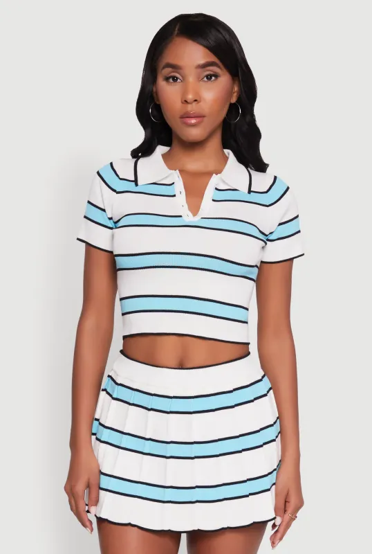 Daisy Classic Fit Striped Cropped Polo Shirt sold by Rainbow