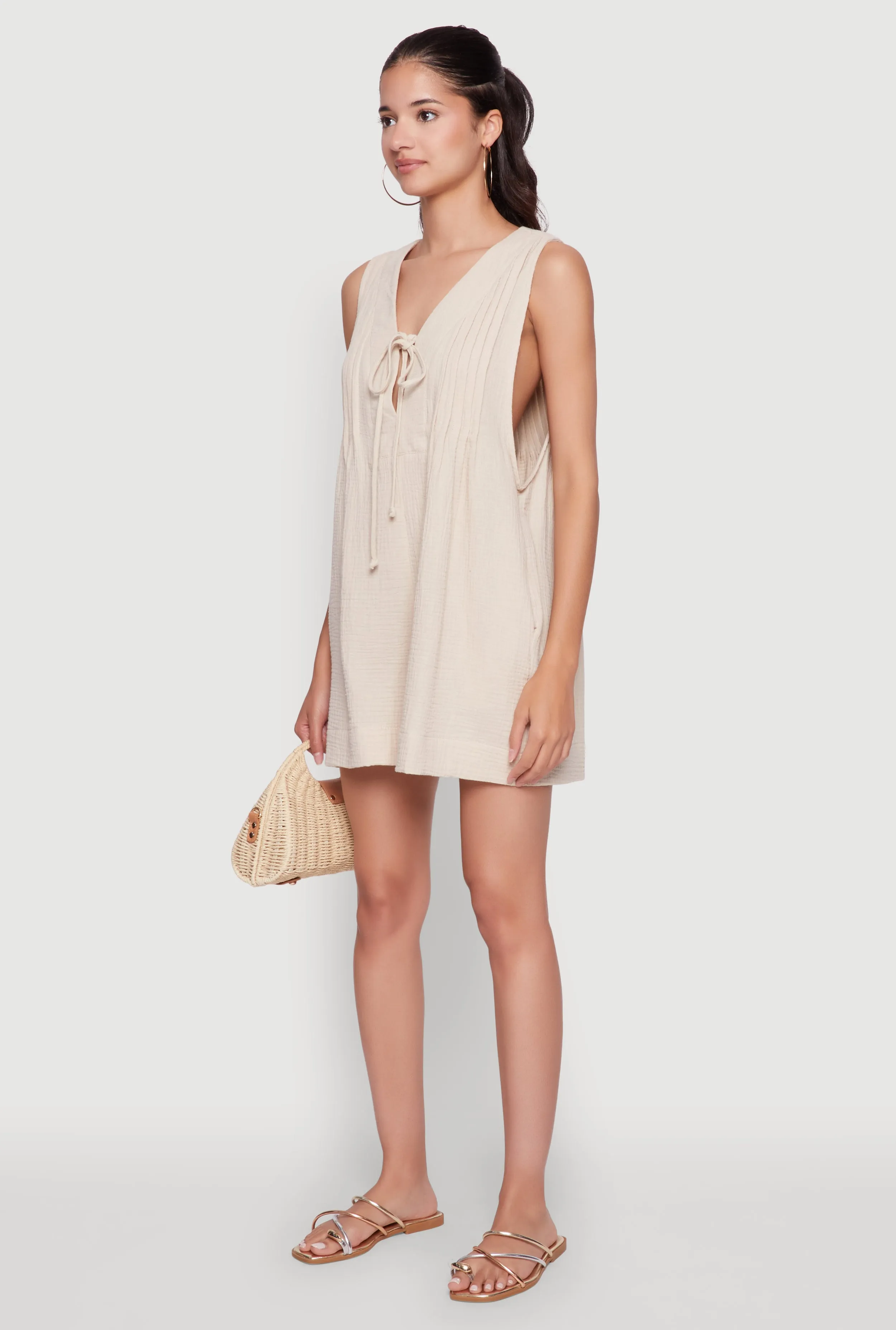 Chic Gauze Knit Tie Front Sleeveless Romper sold by Rainbow product image thumbnail 3