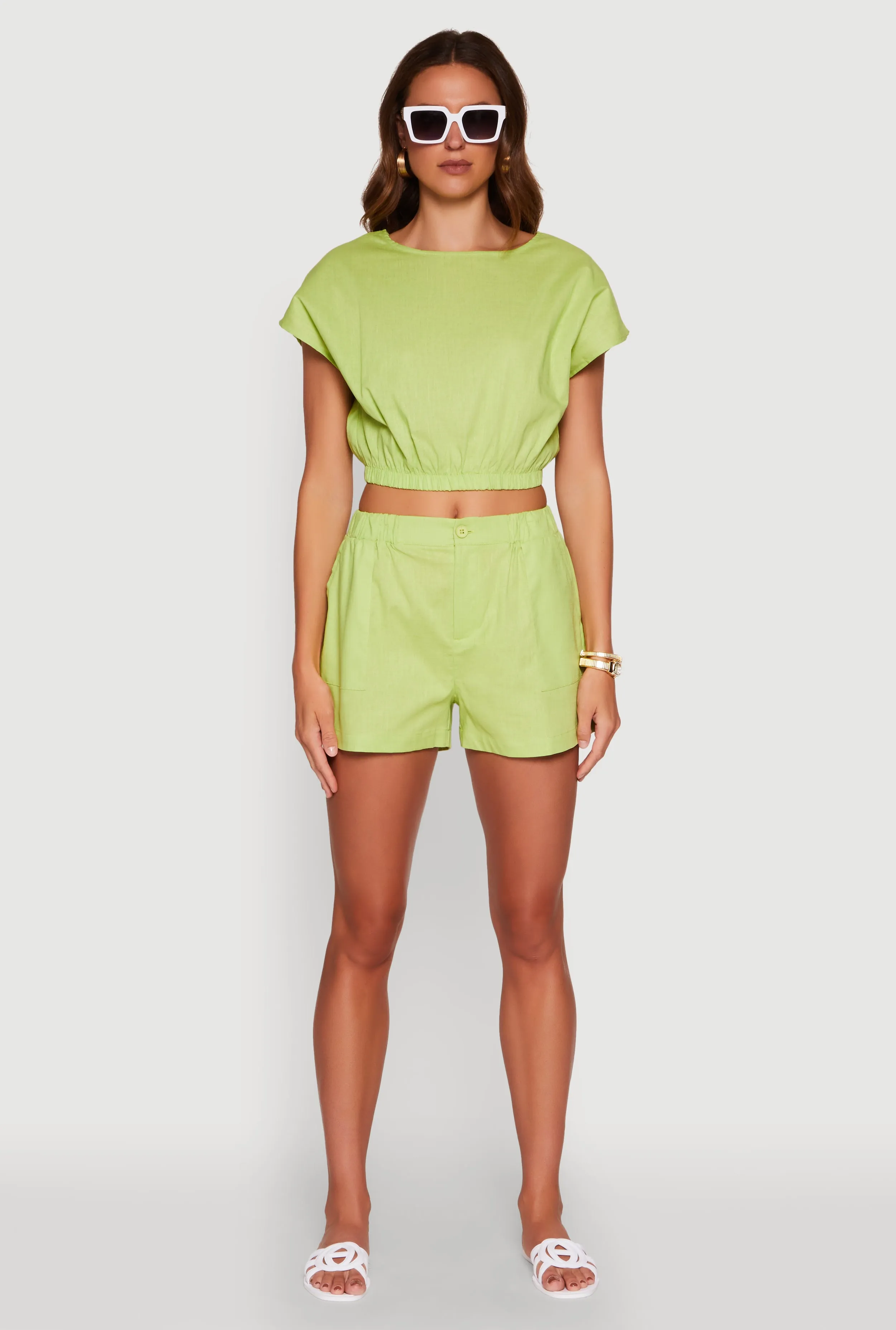 Chic Button Back Keyhole Cropped Blouse sold by Rainbow product image thumbnail 2