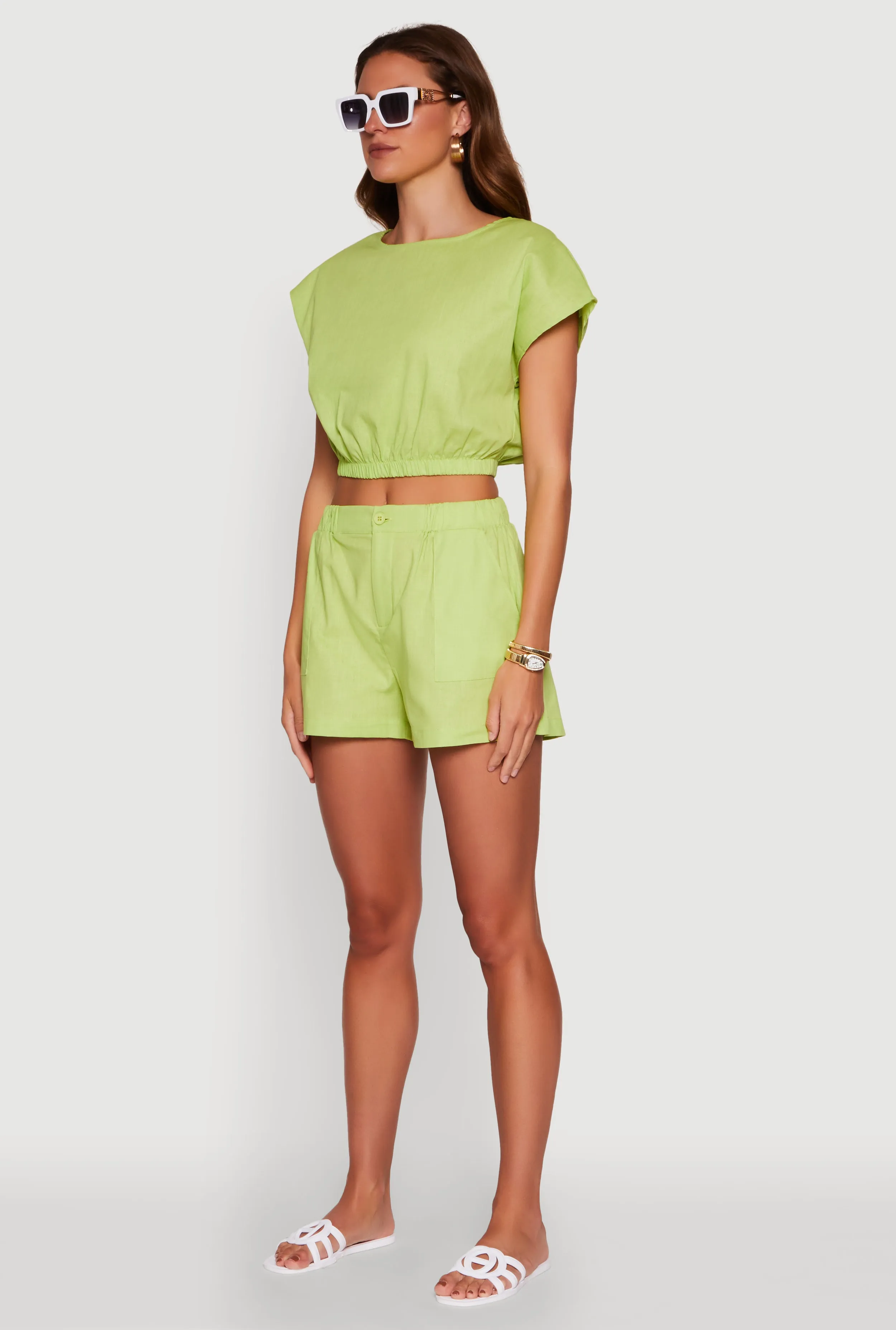 Chic Button Back Keyhole Cropped Blouse sold by Rainbow product image thumbnail 5