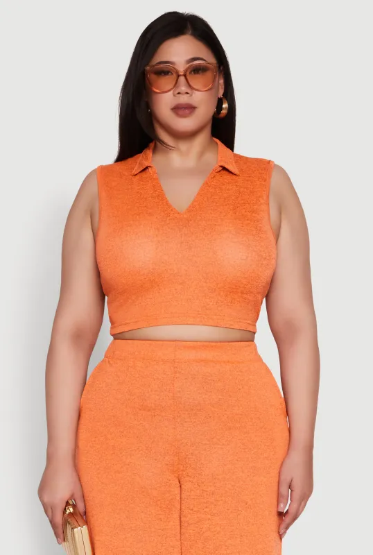 Plus Size Daisy Sleeveless Cropped Polo Top sold by Rainbow