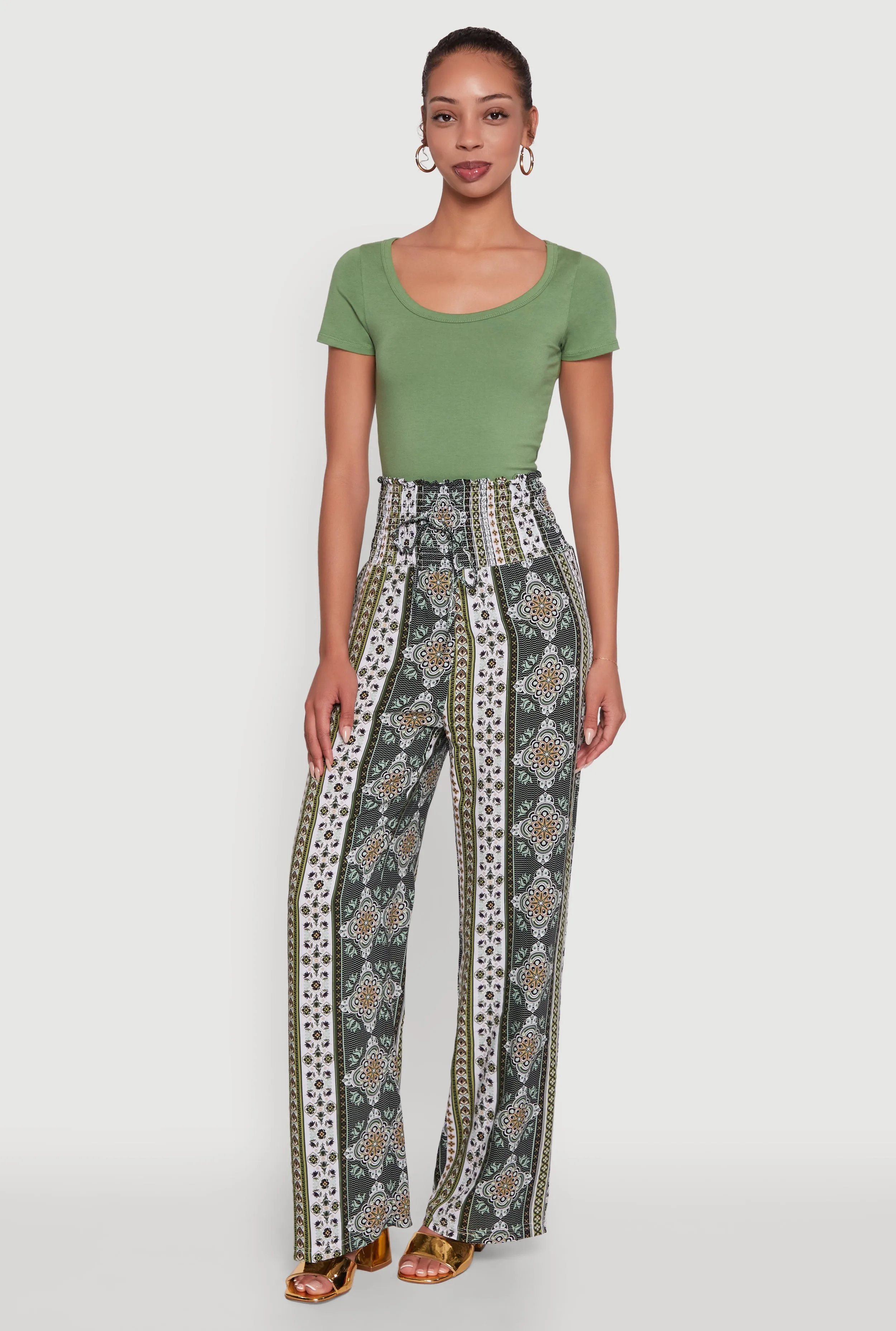 Boho Border Print High Waisted Wide Leg Pants sold by Rainbow