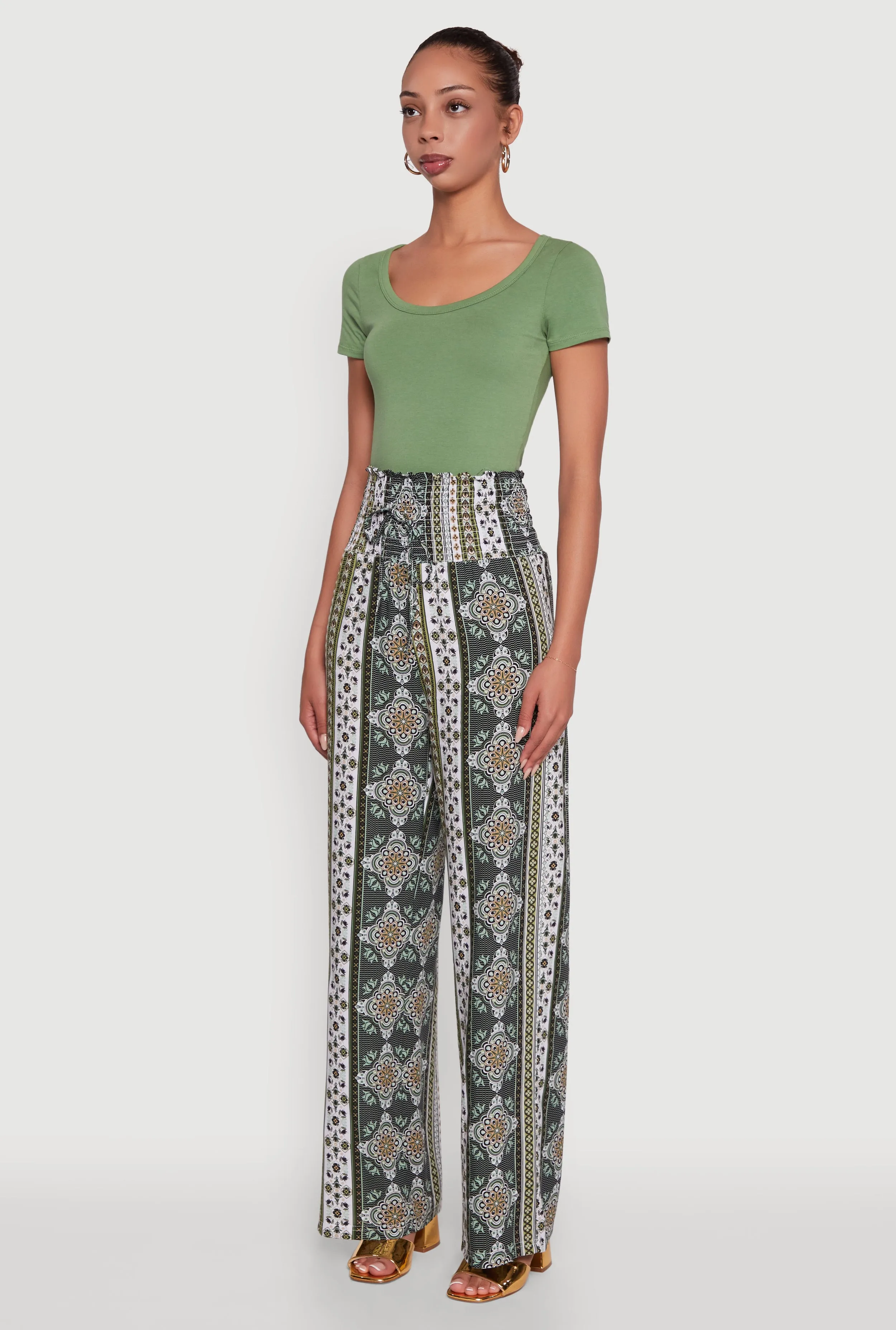 Boho Border Print High Waisted Wide Leg Pants sold by Rainbow product image thumbnail 3