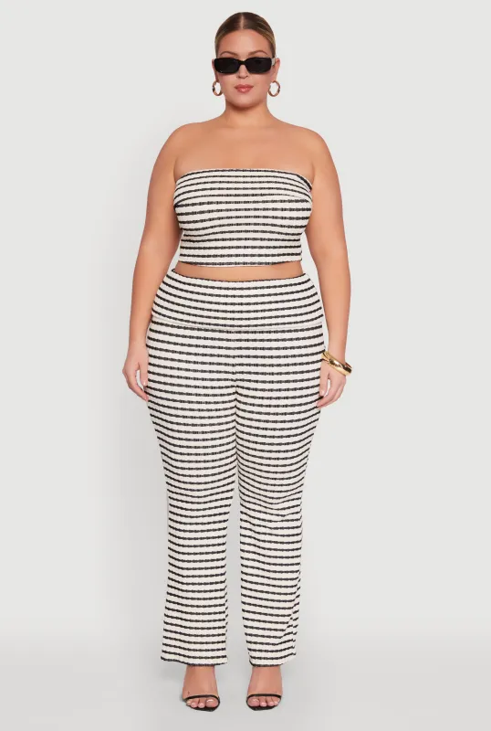 Plus Size Stylish Striped Fold Over Bootcut Pants sold by Rainbow