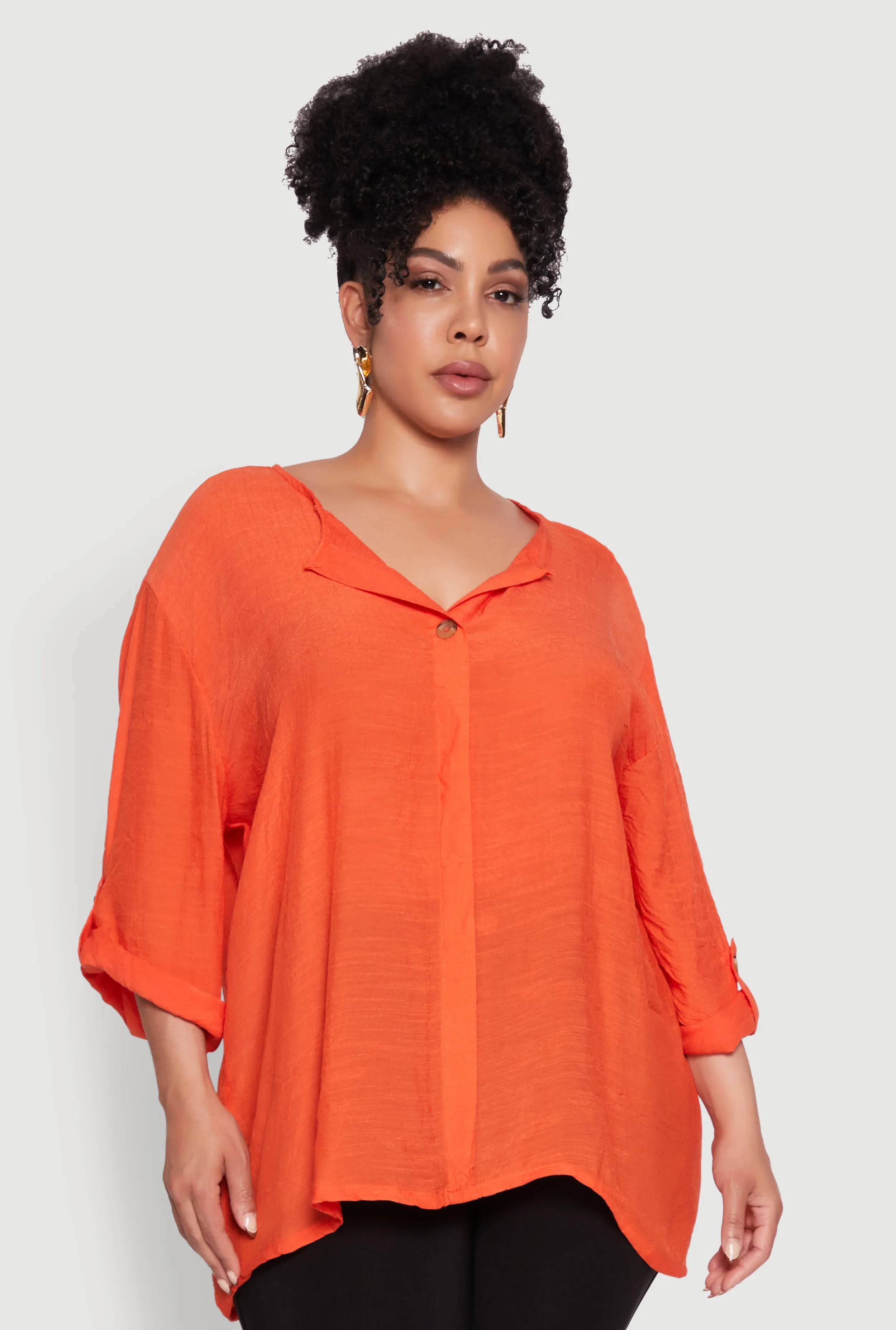 Plus Size Chic Gauze Knit Button Front Notch Neck Blouse sold by Rainbow product image thumbnail 2