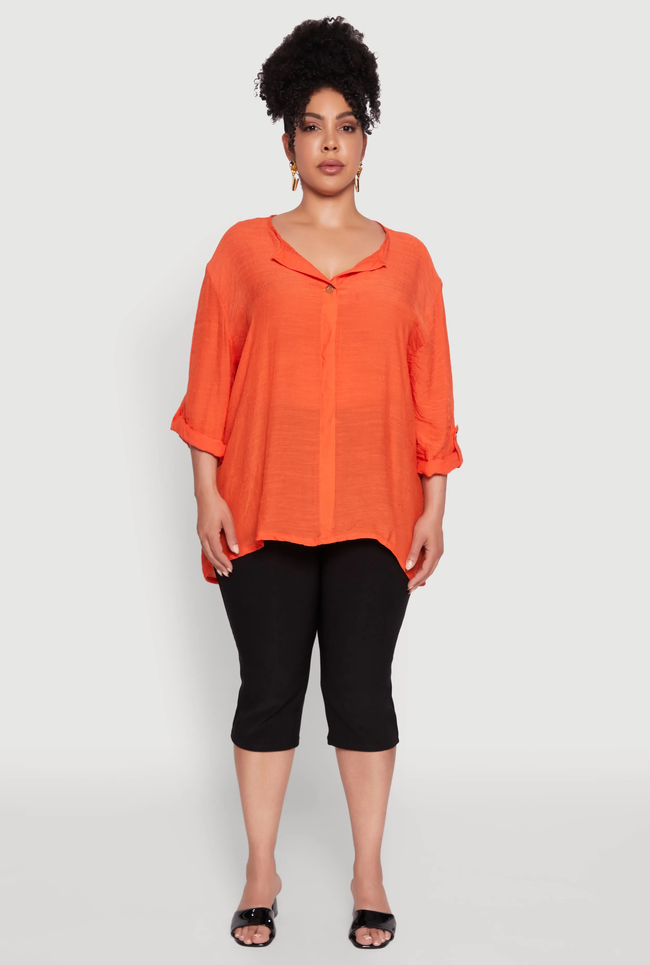 Plus Size Chic Gauze Knit Button Front Notch Neck Blouse sold by Rainbow product image thumbnail 3