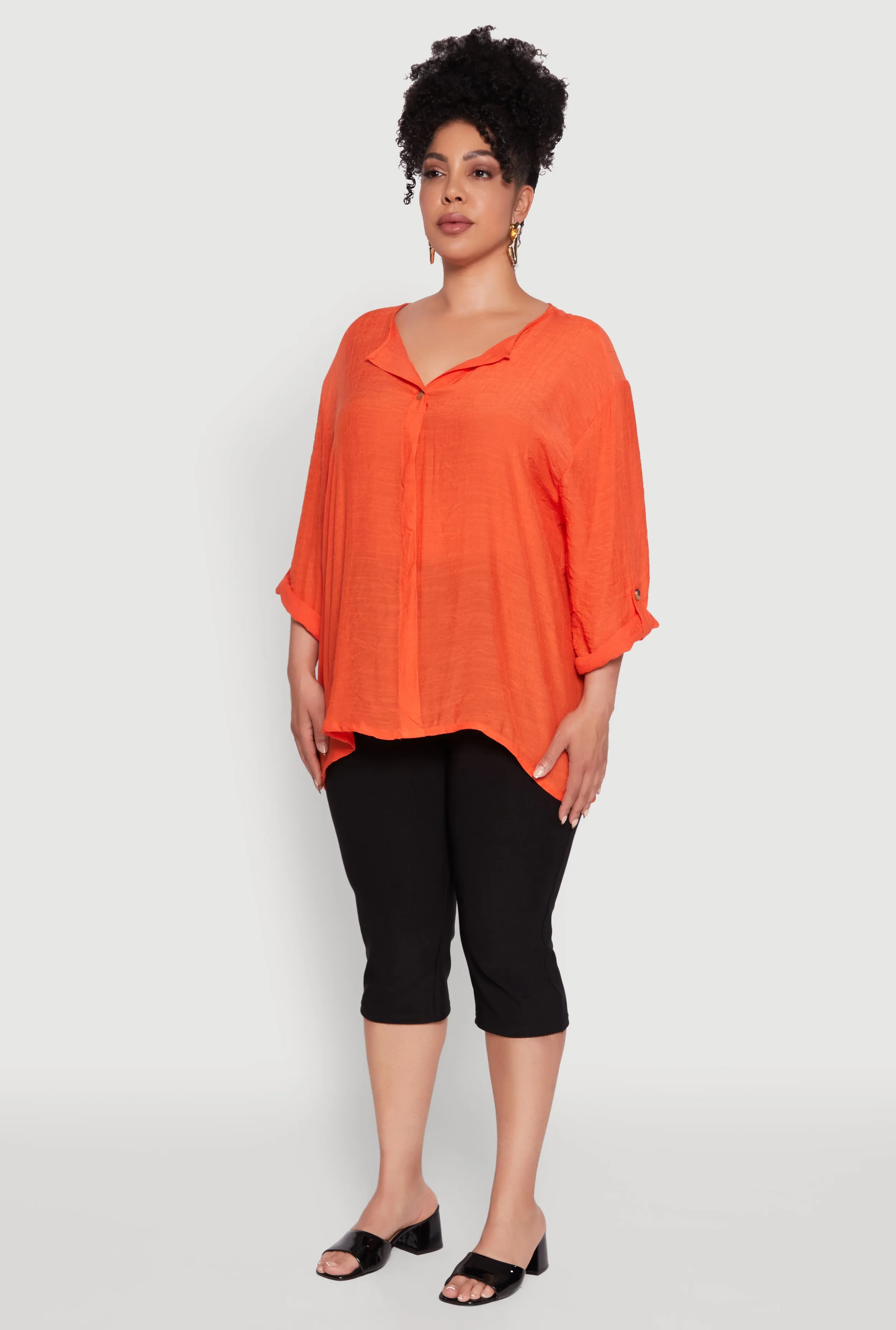 Plus Size Chic Gauze Knit Button Front Notch Neck Blouse sold by Rainbow product image thumbnail 5