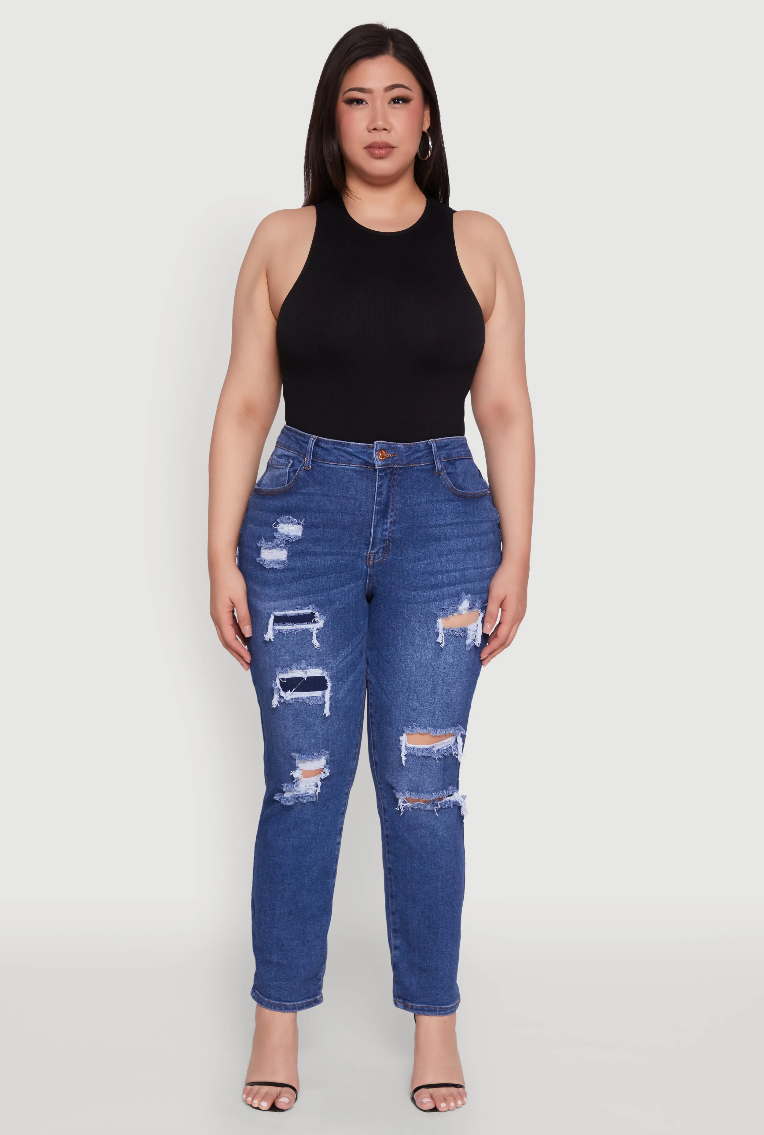 Plus Size WAX High Waisted Distressed and Frayed Jeans sold by Rainbow product image thumbnail 2