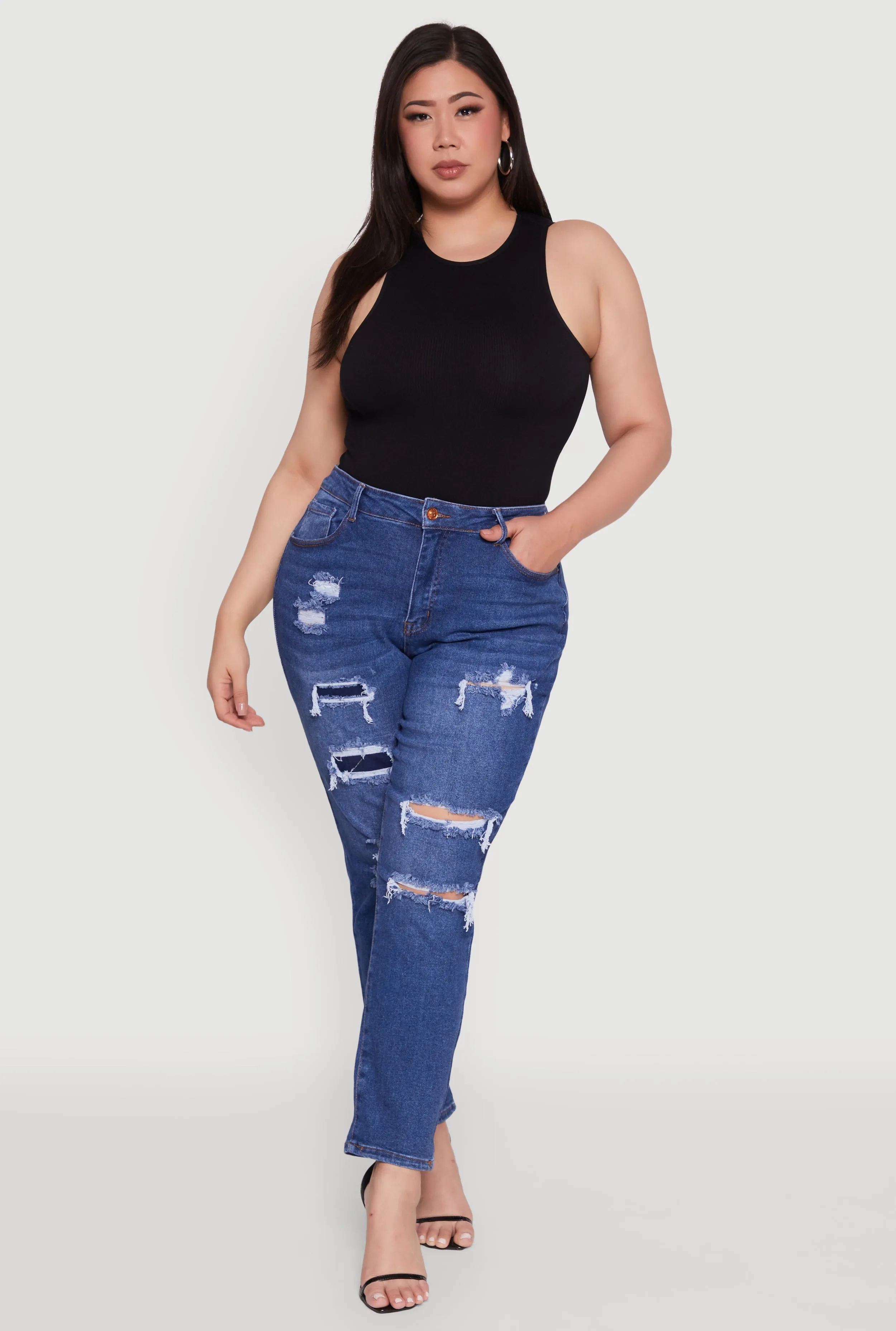 Plus Size WAX High Waisted Distressed and Frayed Jeans sold by Rainbow