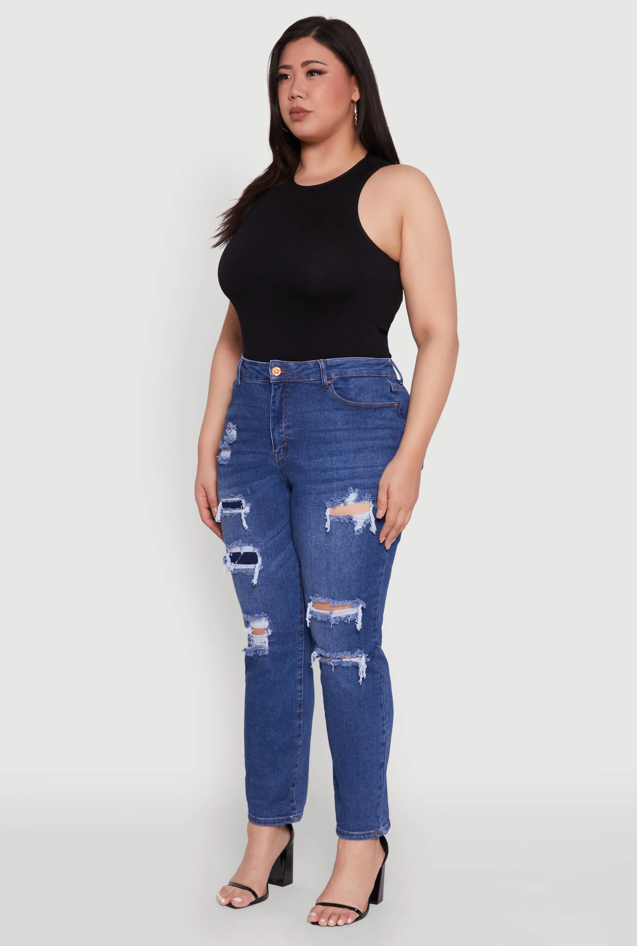 Plus Size WAX High Waisted Distressed and Frayed Jeans sold by Rainbow product image thumbnail 3