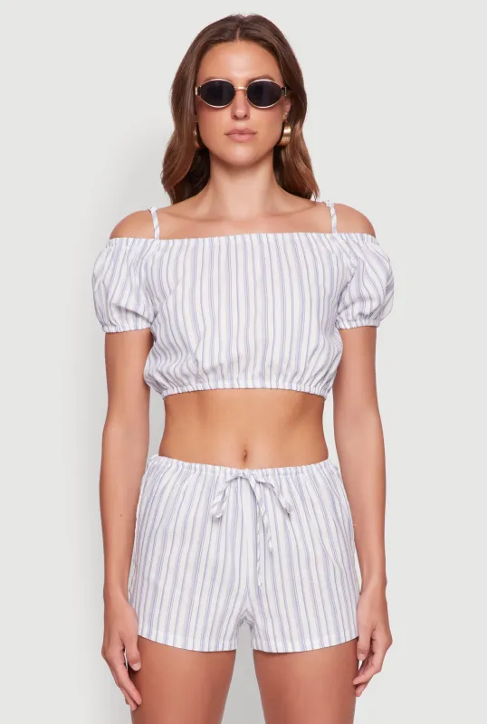 Madden Girl Striped Cold Shoulder Puff Sleeve Top sold by Rainbow