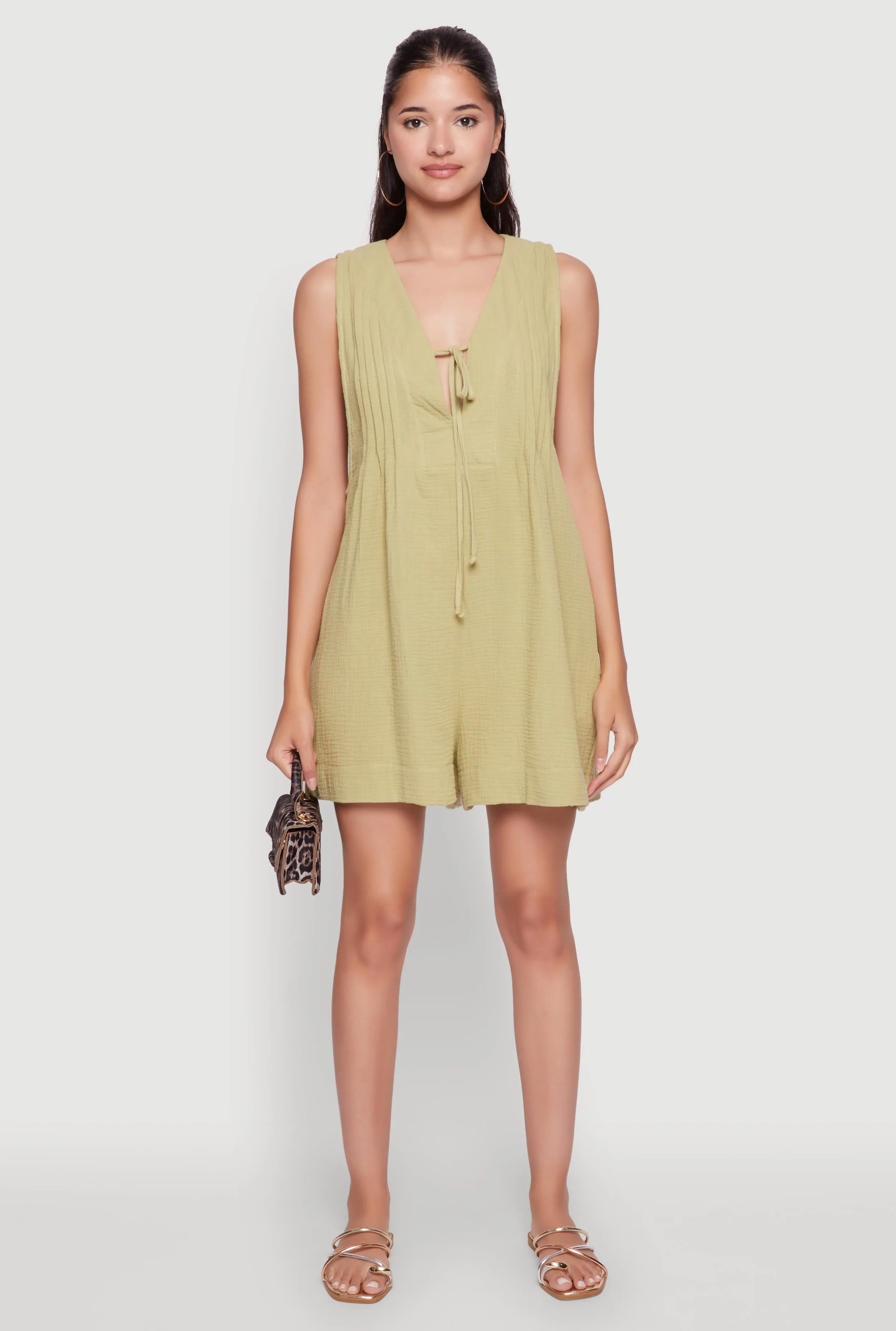 Chic Gauze Knit Tie Front Sleeveless Romper sold by Rainbow product image thumbnail 2