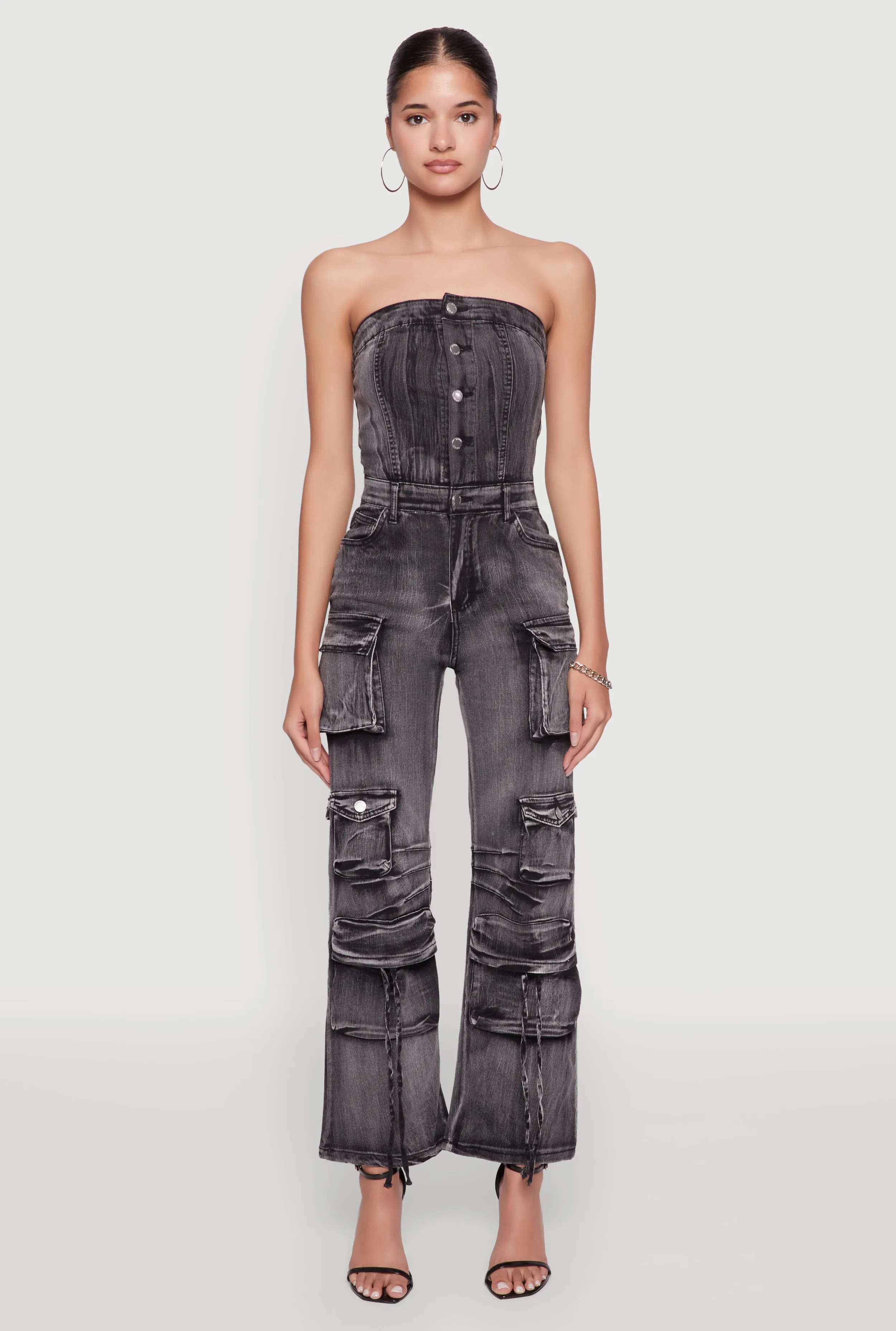 Daisy Denim Strapless Flare Jumpsuit with Cargo Pockets sold by Rainbow product image thumbnail 2