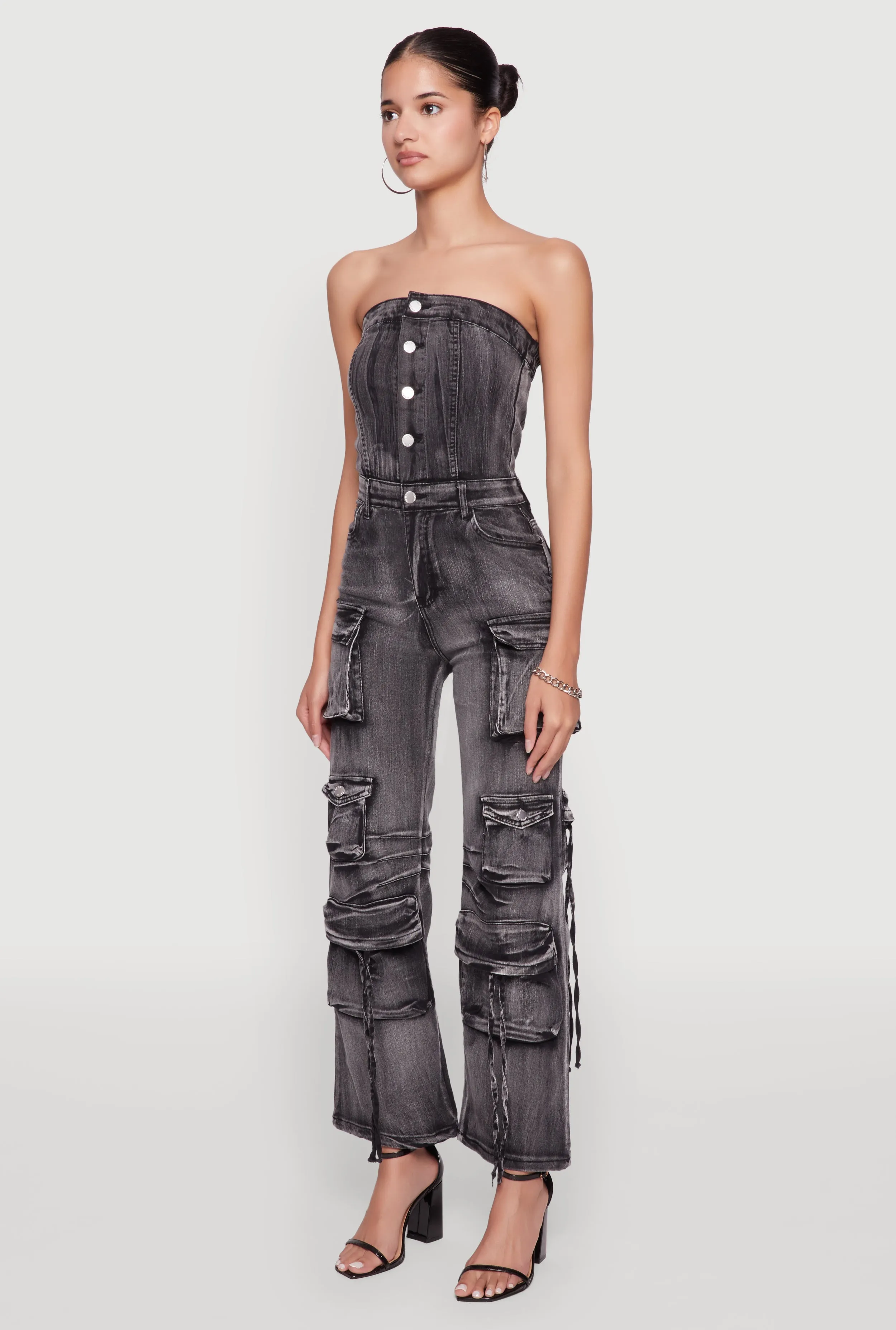 Daisy Denim Strapless Flare Jumpsuit with Cargo Pockets sold by Rainbow product image thumbnail 3