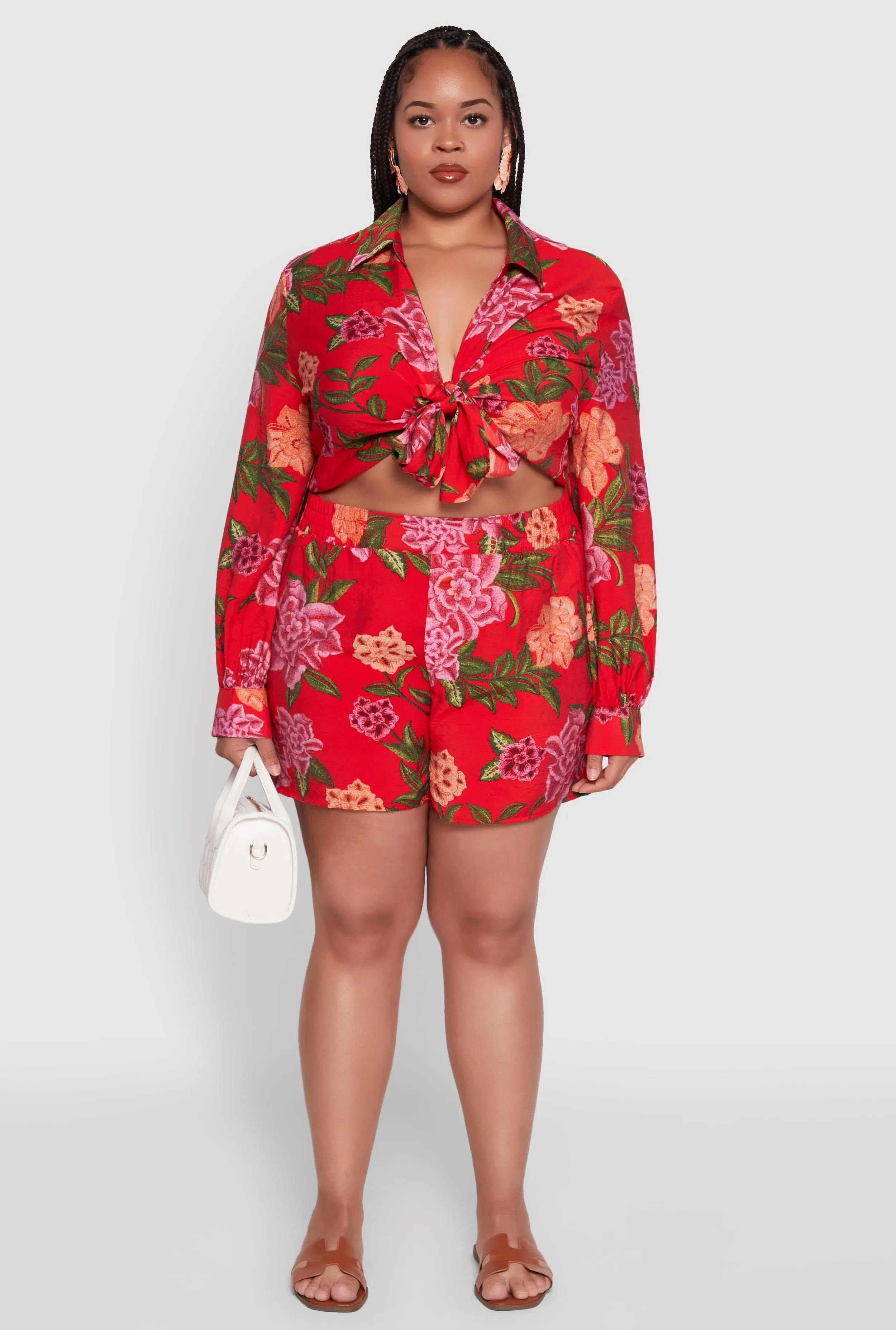 Plus Size Floral High Waisted Pull On Shorts sold by Rainbow product image thumbnail 2