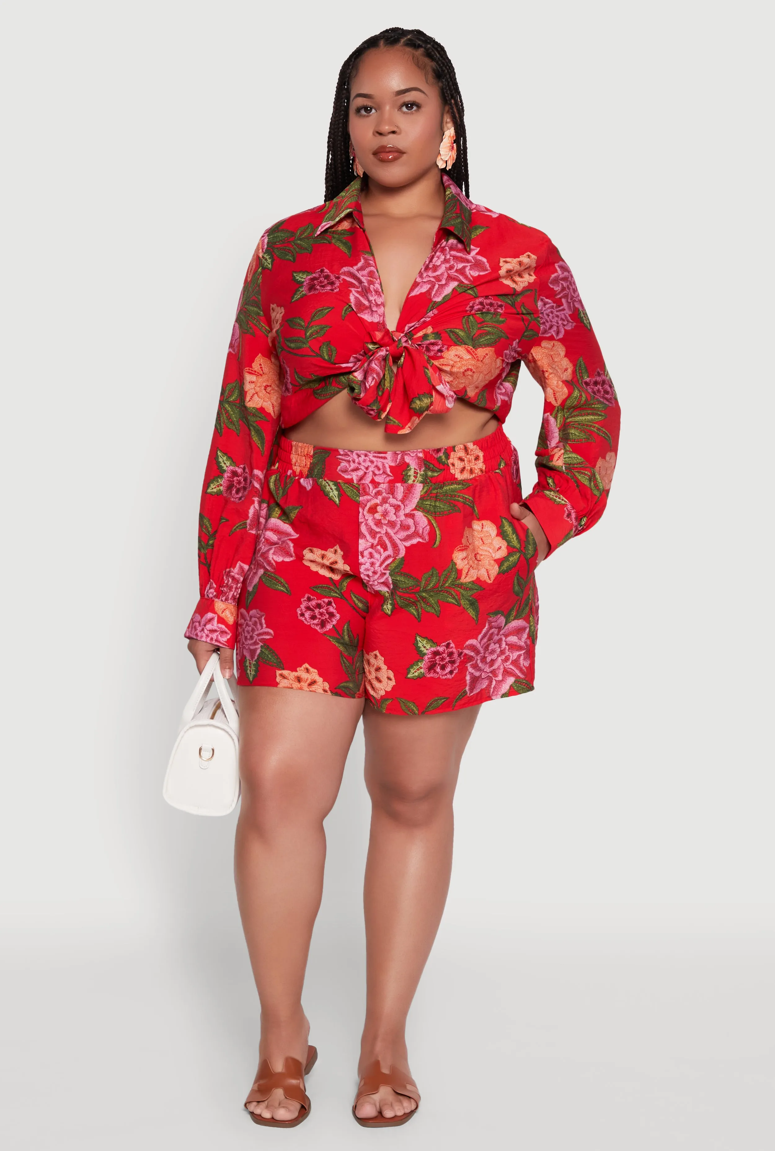 Plus Size Floral High Waisted Pull On Shorts sold by Rainbow