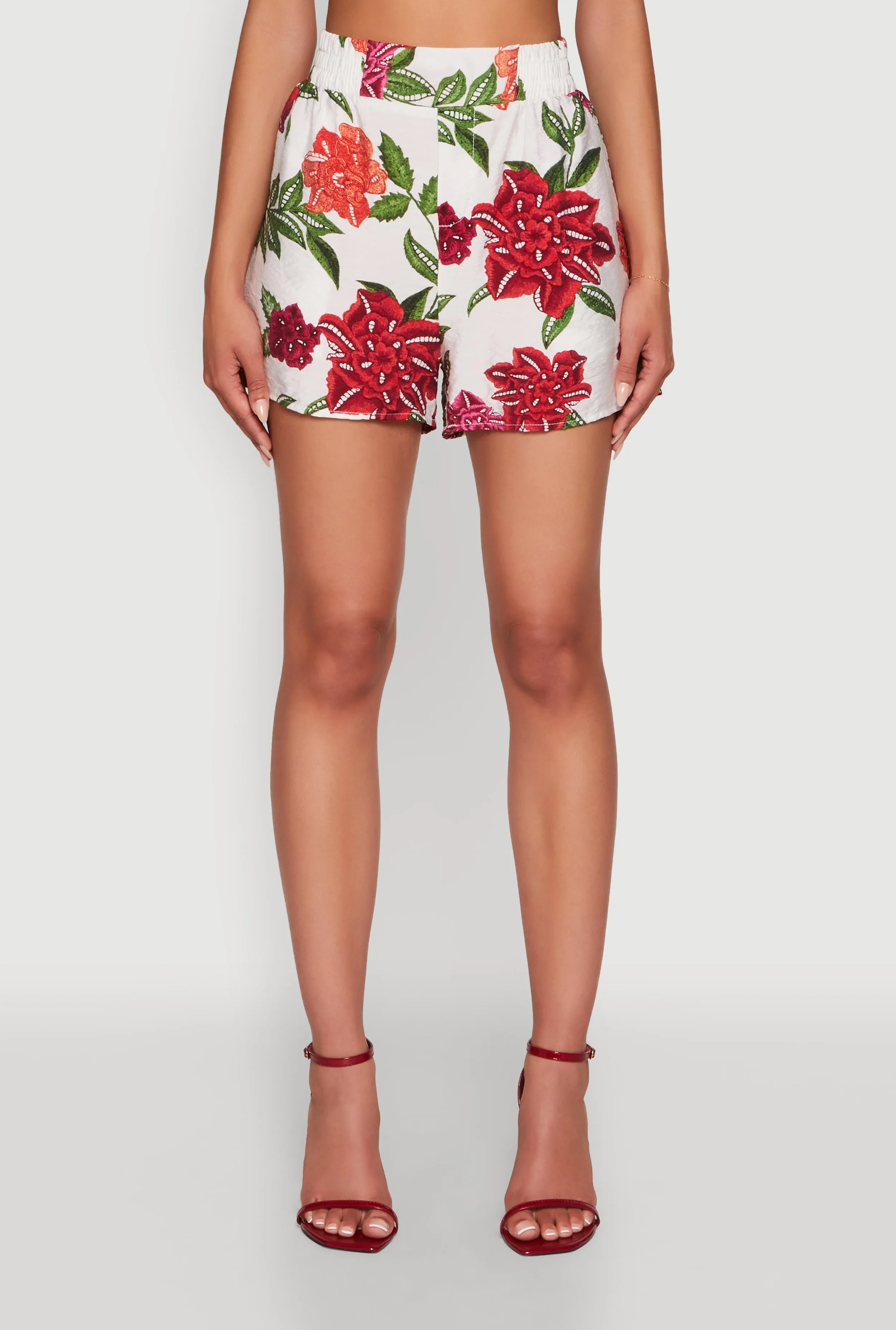 Crepe Knit Floral High Waisted Shorts sold by Rainbow product image thumbnail 4